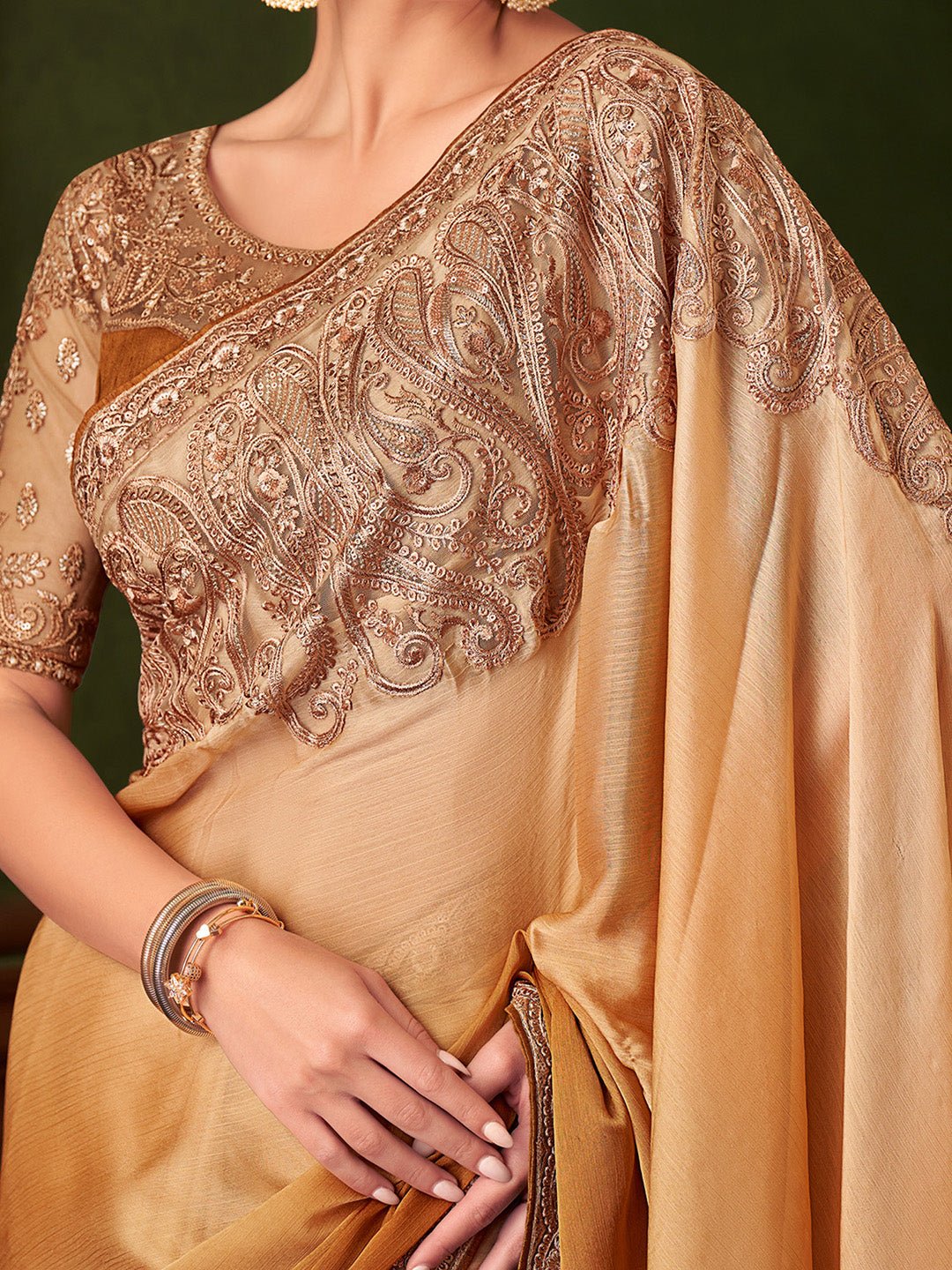 Beige Embellished Party wear Saree - Ressa