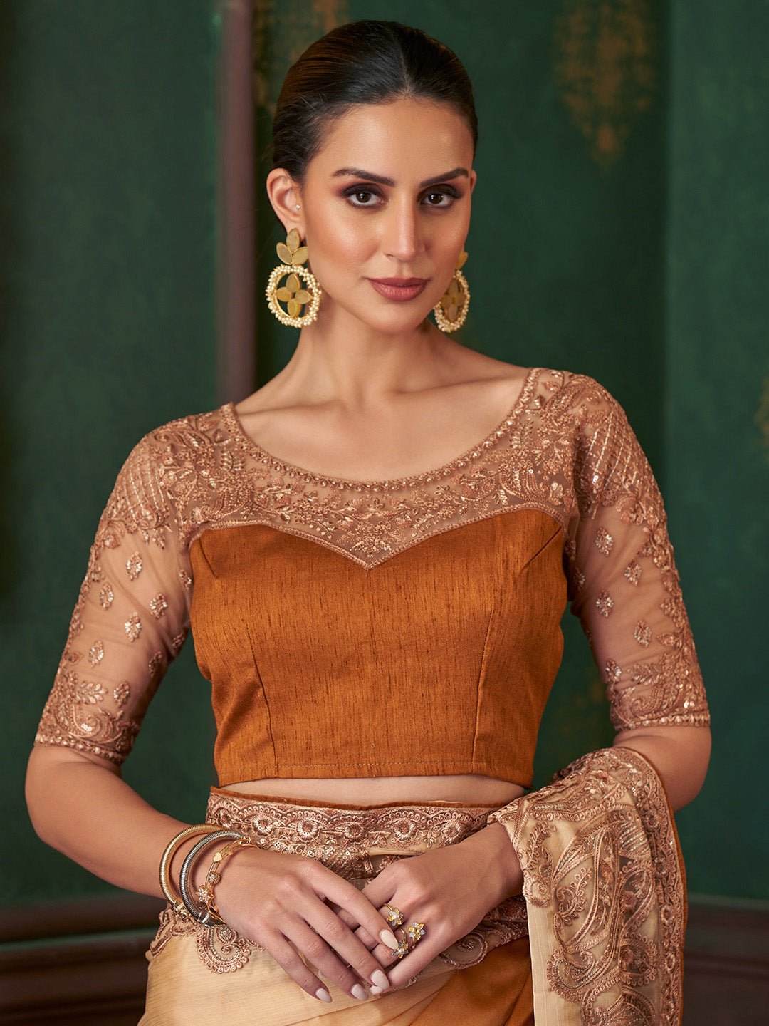 Beige Embellished Party wear Saree - Ressa