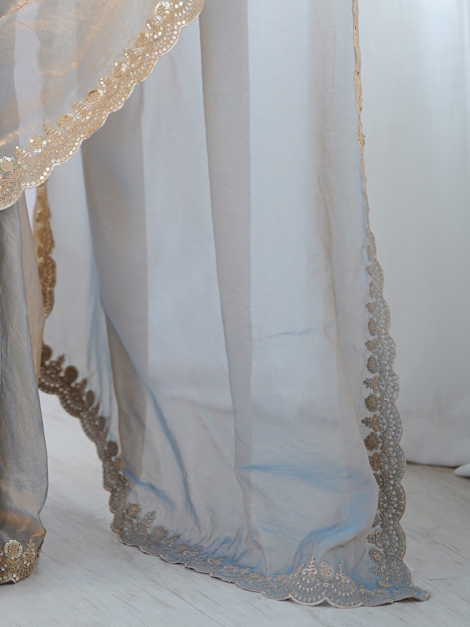 Beige Embellished Tissue Sarees - Ressa