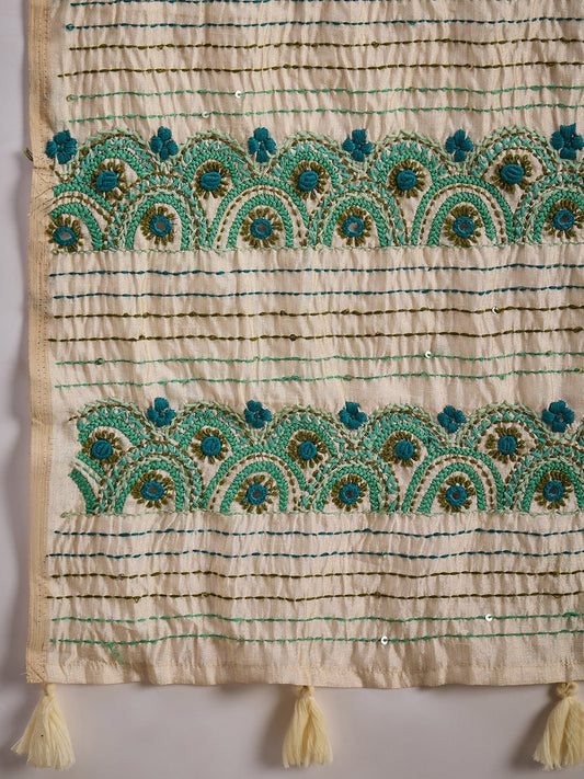 Beige Embrodered Tussar Saree - Ressa