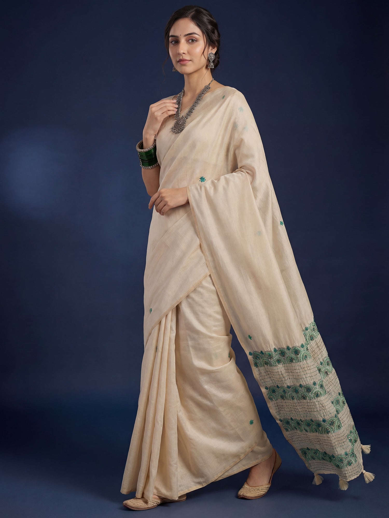 Beige Embrodered Tussar Saree - Ressa