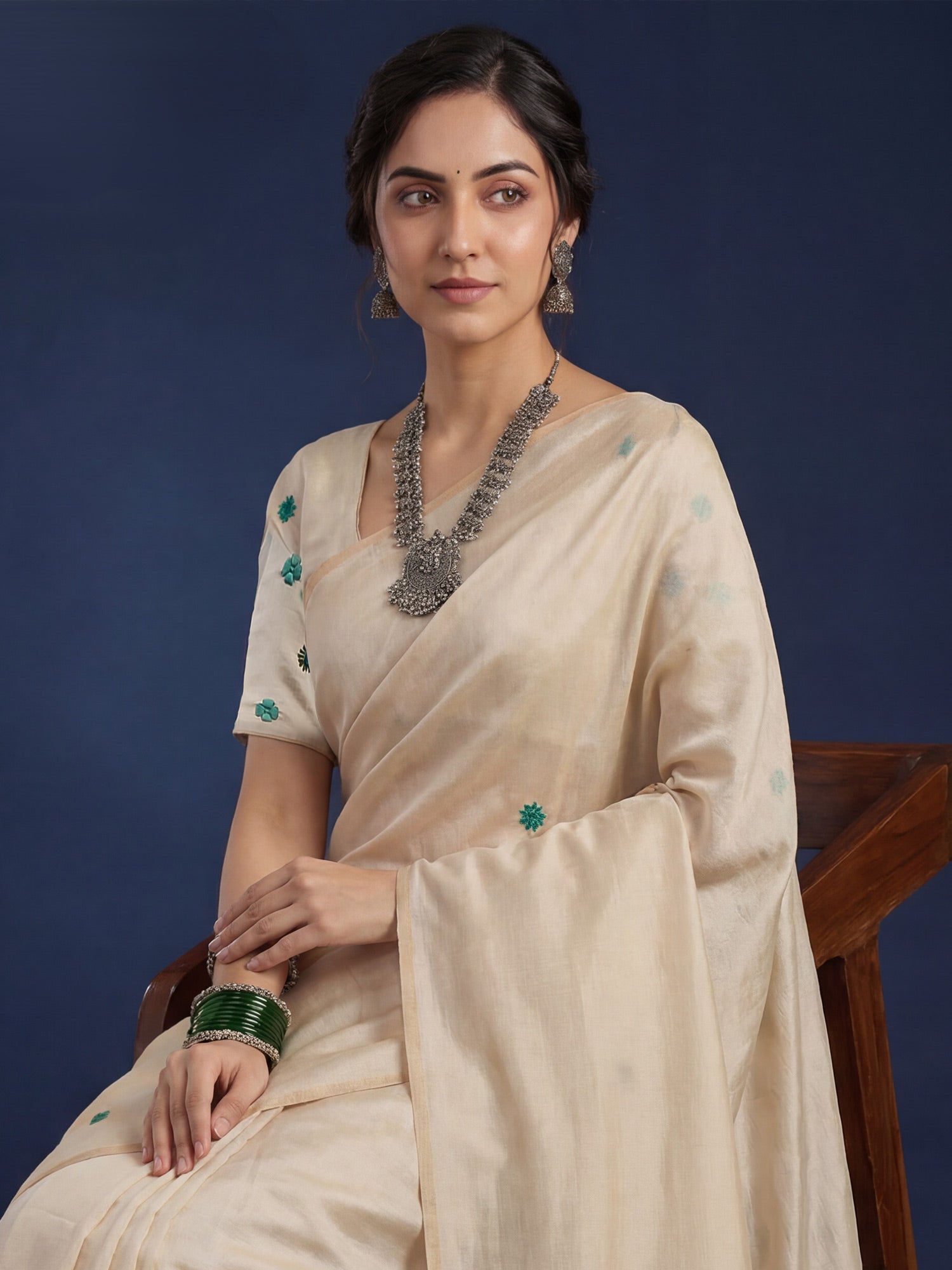 Beige Embrodered Tussar Saree - Ressa