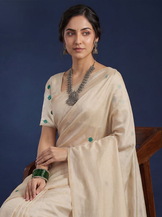 Beige Embrodered Tussar Saree - Ressa