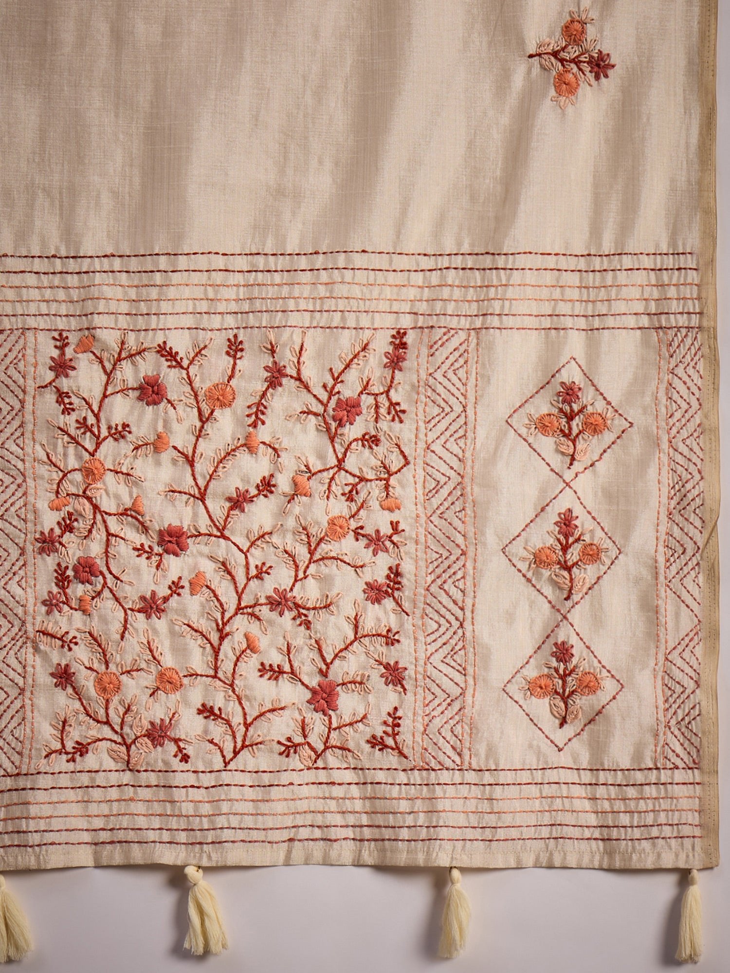 Beige Embrodered Tussar Silk Saree - Ressa