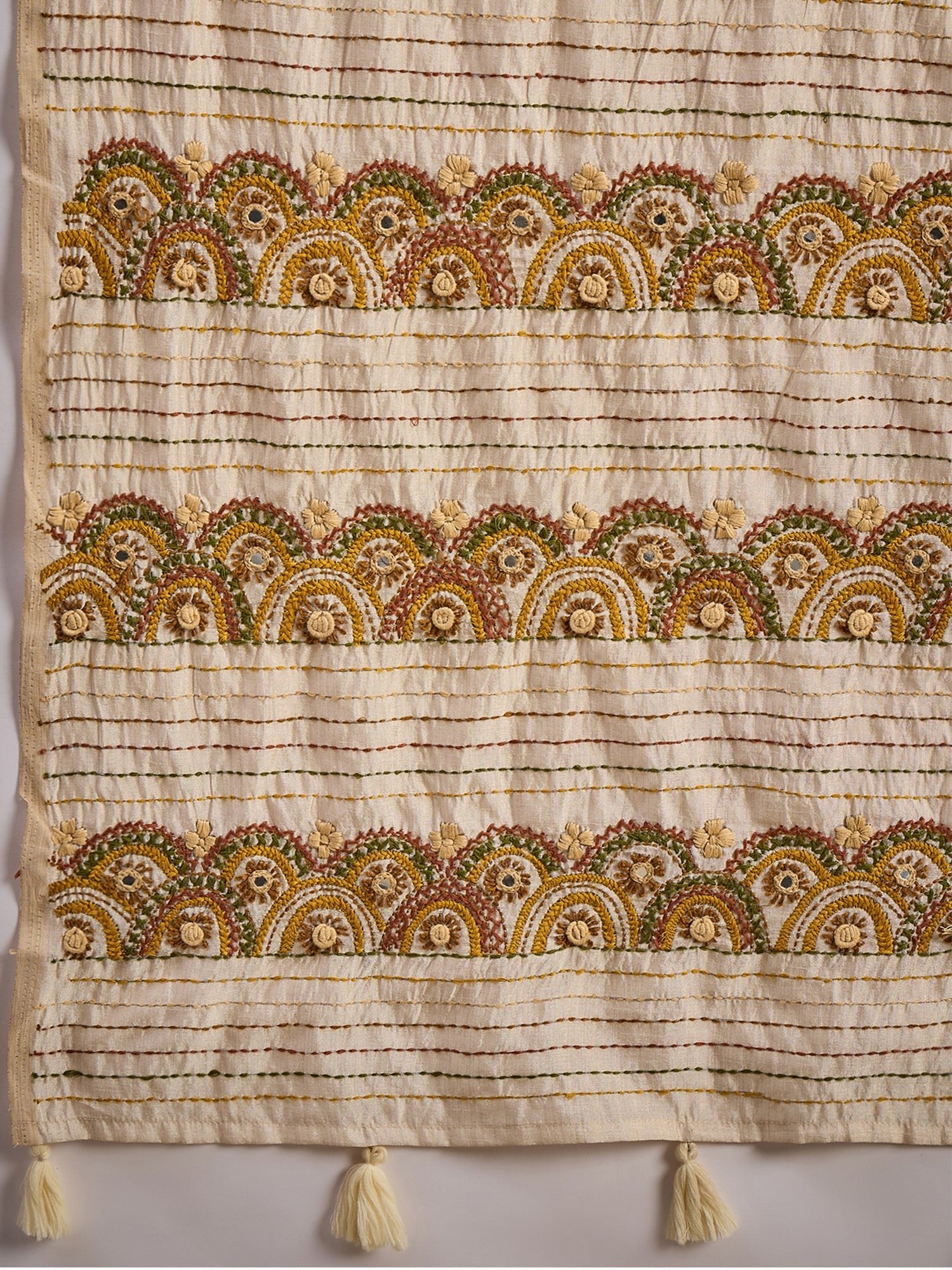 Beige Embrodered Tussar Silk Saree - Ressa