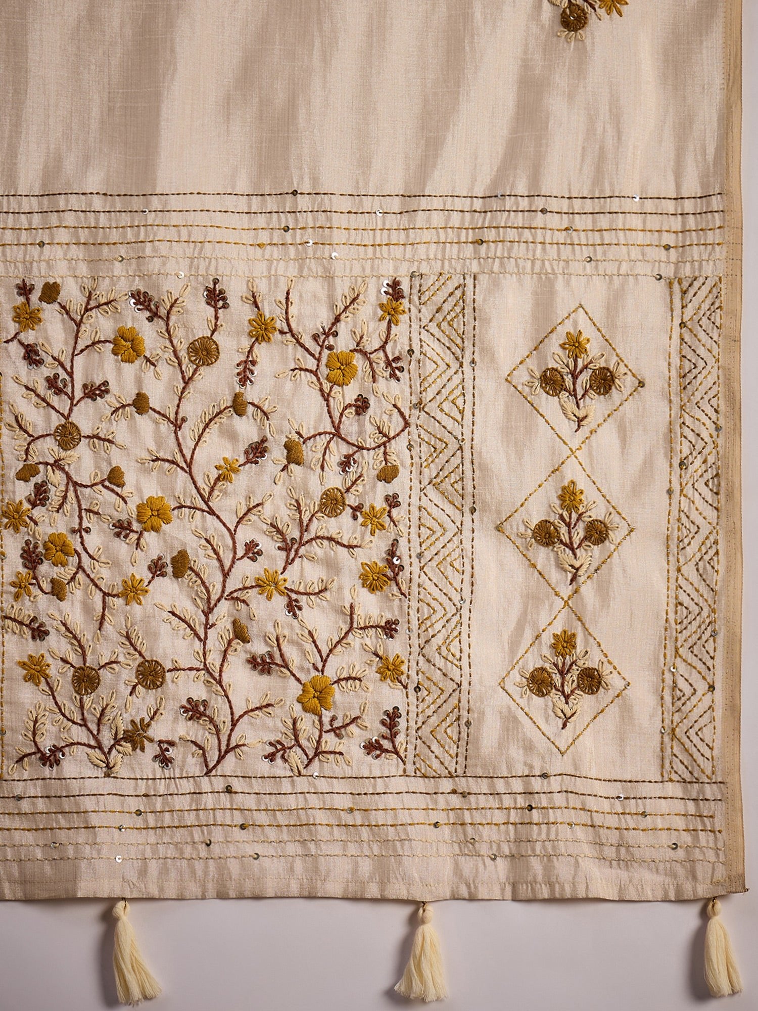 Beige Embrodered Tussar Silk Saree - Ressa