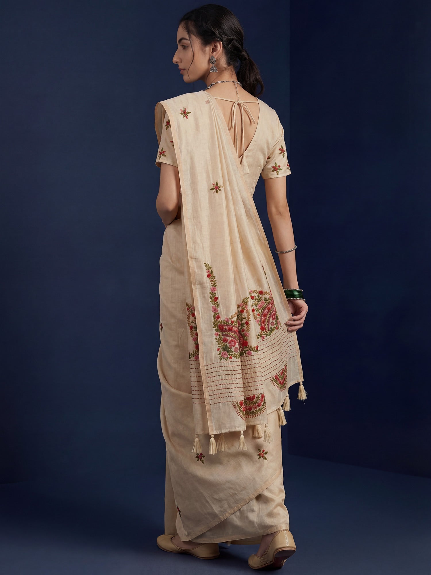 Beige Embrodered Tussar Silk Saree - Ressa