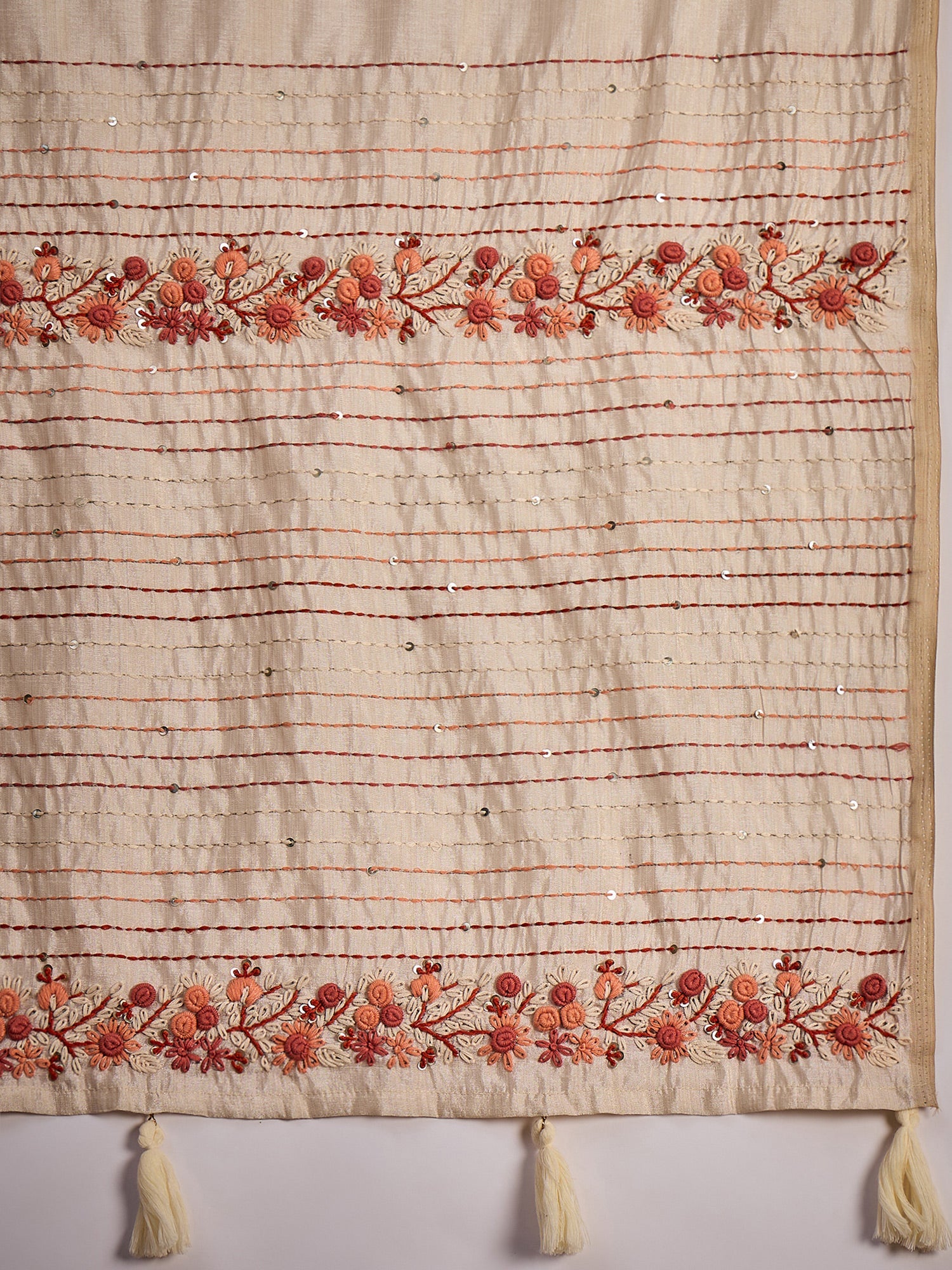 Beige Embrodered Tussar Silk Saree - Ressa