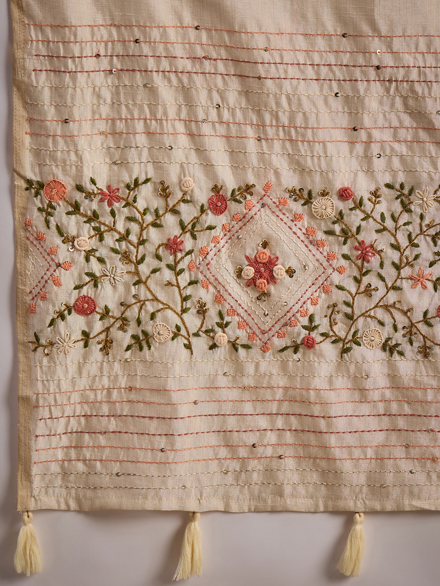 Beige Embroidered Tussar Silk Saree - Ressa