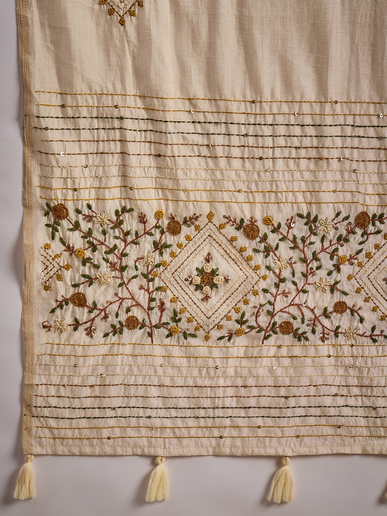 Beige Embroidered Tussar Silk Saree - Ressa