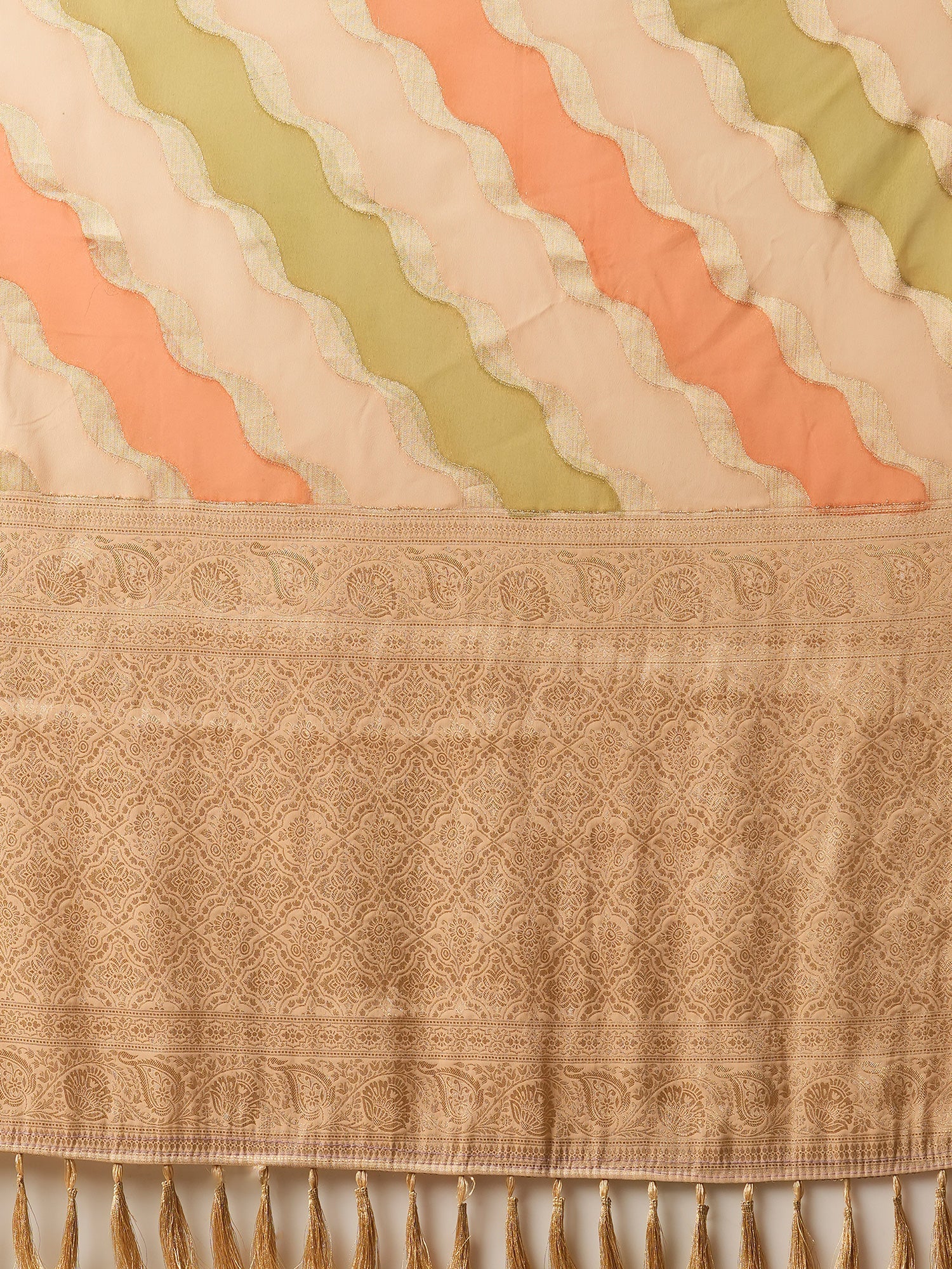 Beige Floral Georgette Saree with Jari Border - Ressa