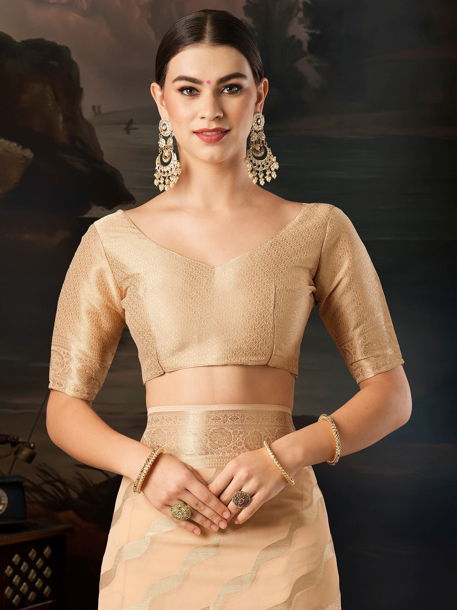 Beige Floral Georgette Saree with Jari Border - Ressa