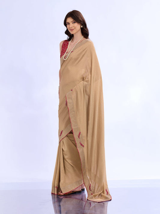 Beige Georgette Saree with Bandhani Blouse - Ressa