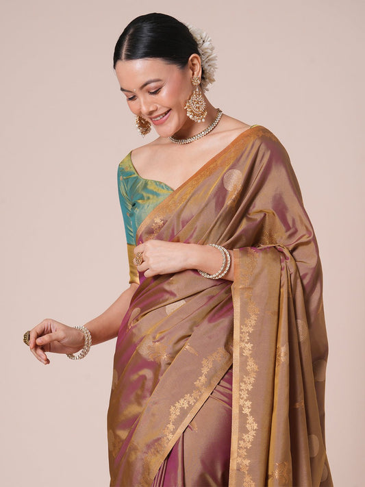 Beige Gold Banarasi Silk Saree - Ressa