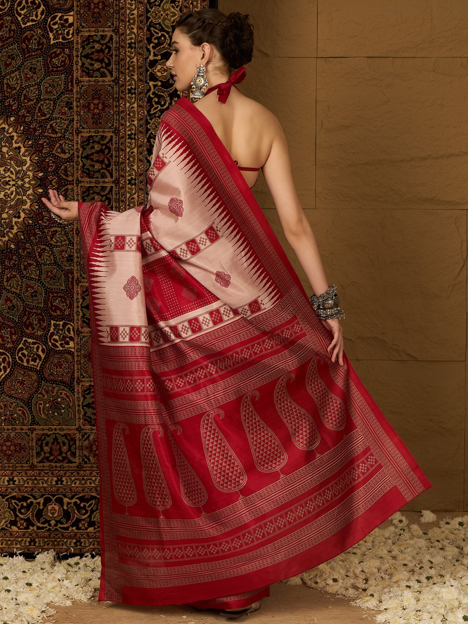 Beige Ikkat Printed Saree - Ressa