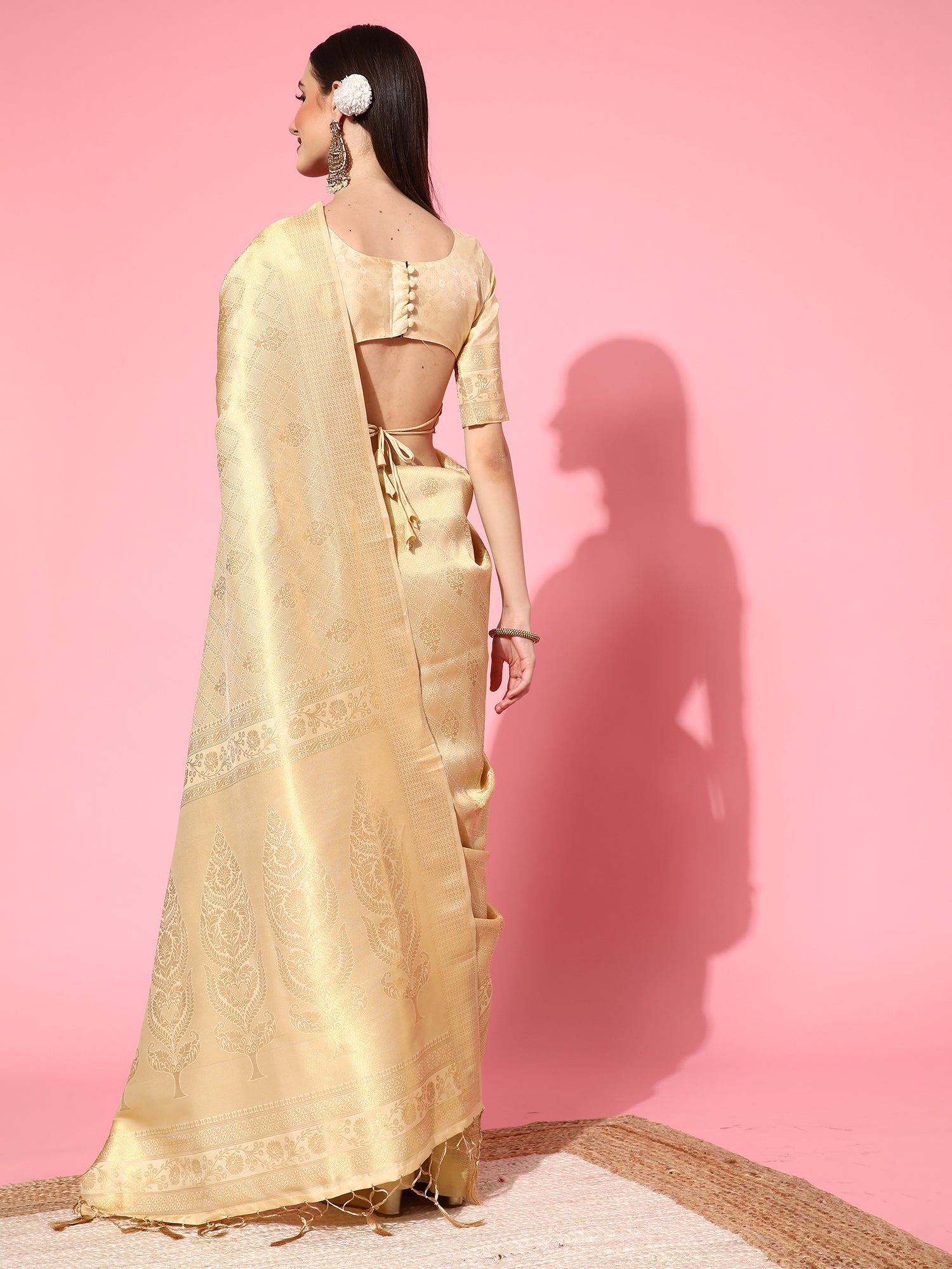 Beige Jari Woven Kanjivaram Saree - Ressa