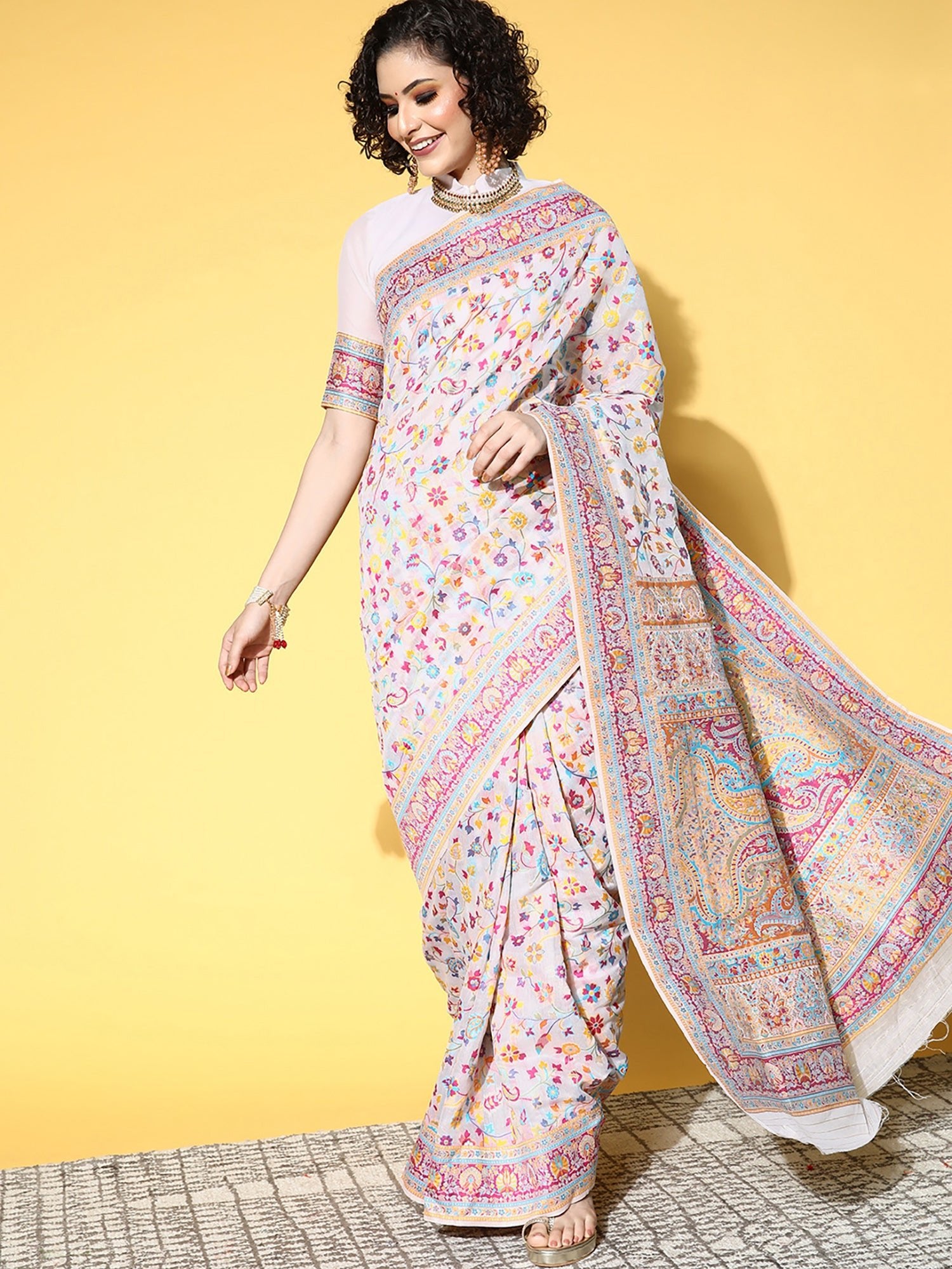 Beige Multicolored Silk Patola Inspired Weaving Zari Border Saree - Ressa