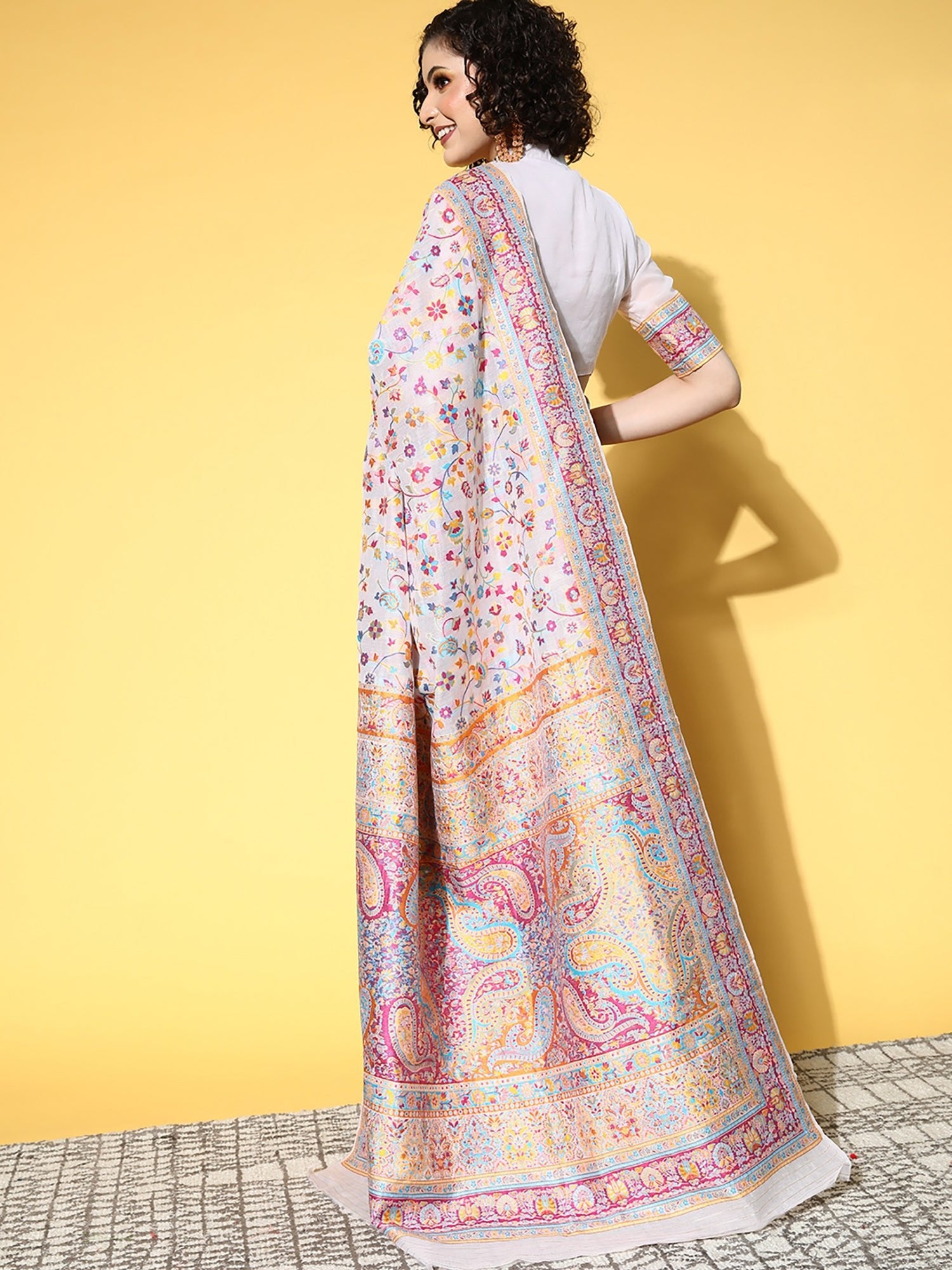 Beige Multicolored Silk Patola Inspired Weaving Zari Border Saree - Ressa