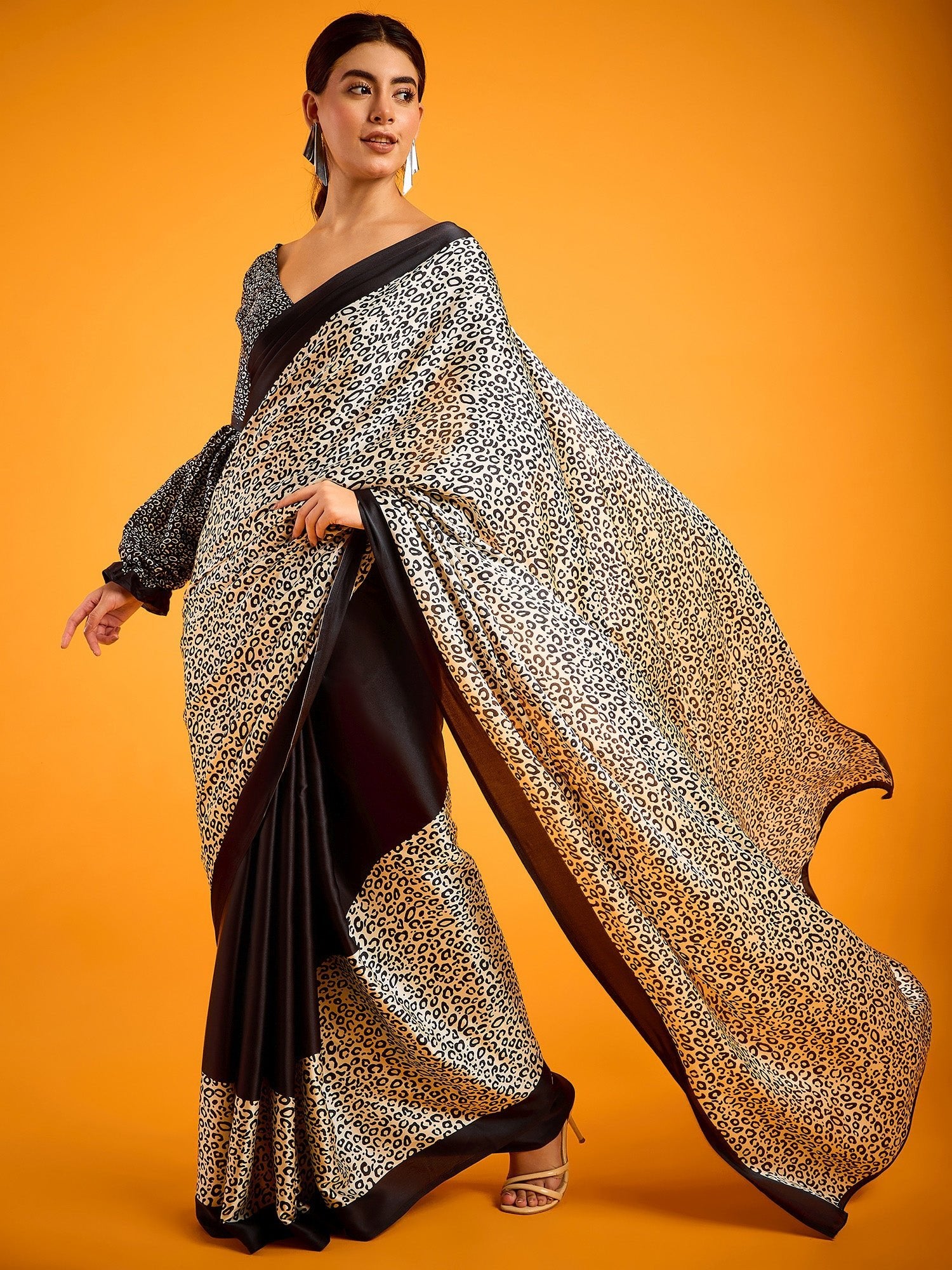 Beige Satin Party Wear Saree - Ressa