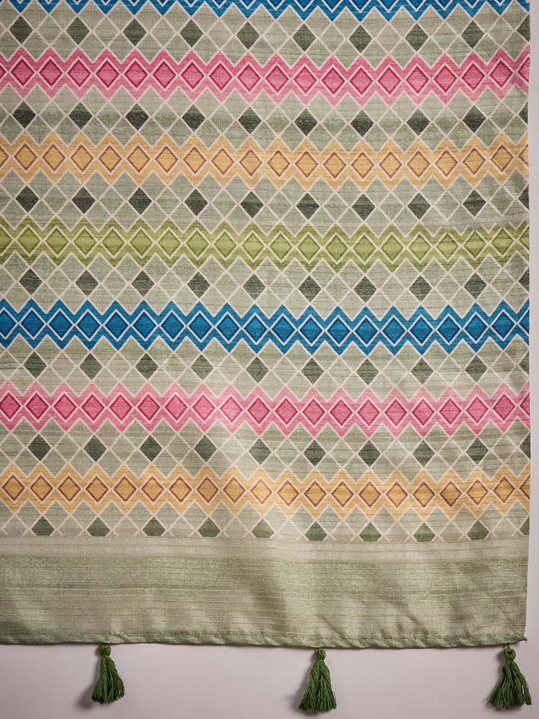 Beige Satin Silk Saree With Multicolor Geometric Border - Ressa