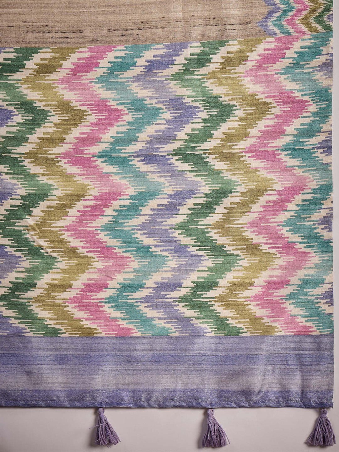 Beige satin silk with printed design saree - Ressa
