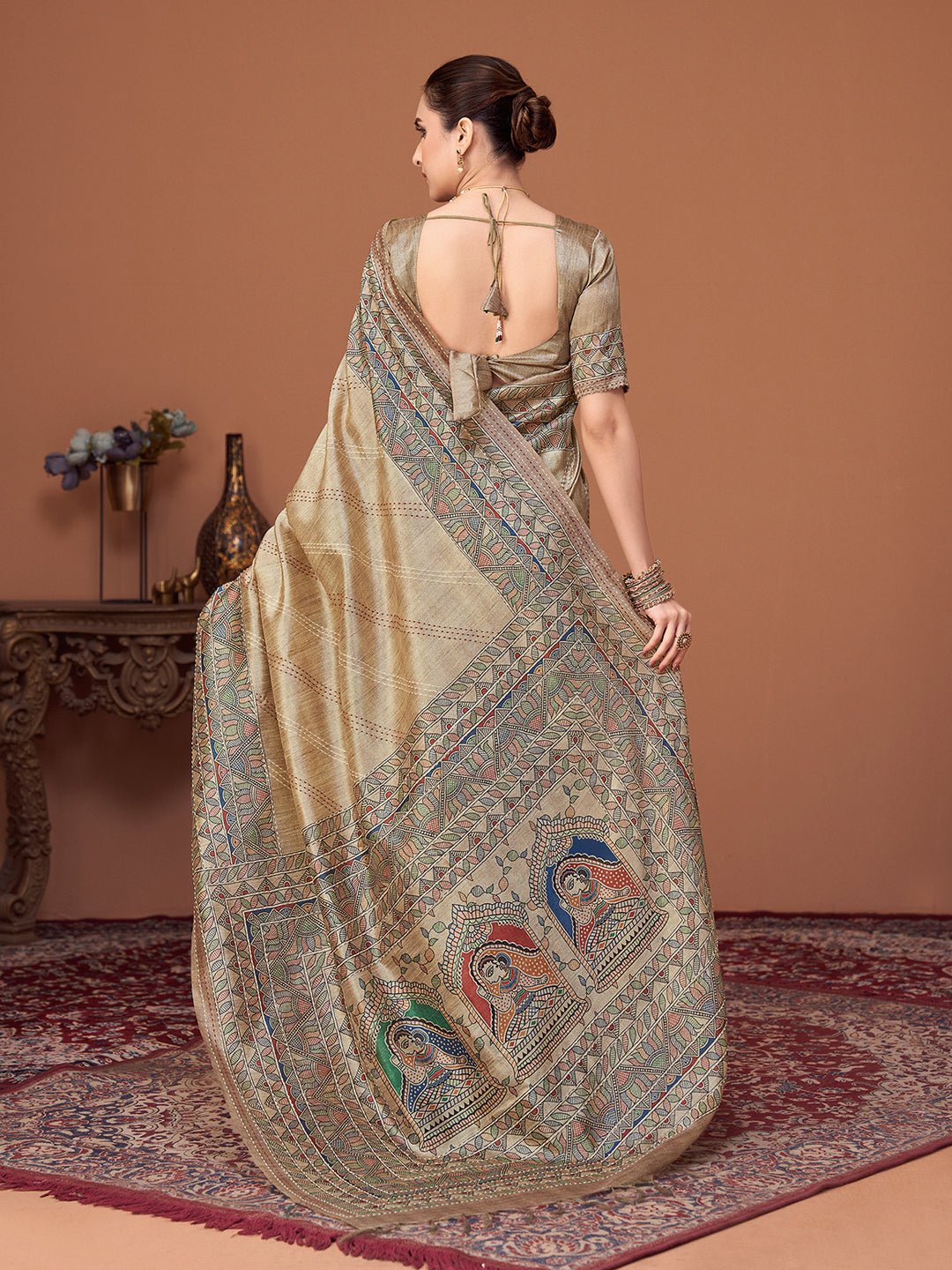 Beige Silk Blend Heritage Weaving Traditional Saree - Ressa