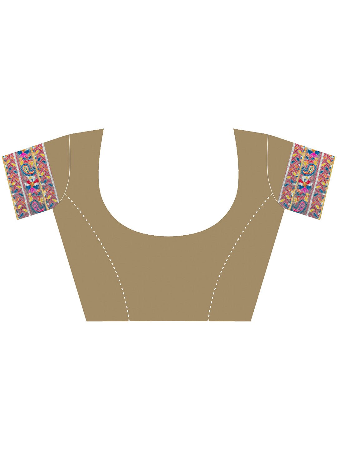 Beige Silk Blend Kashmiri Pashmina Style Weaving Designer Blouse Saree - Ressa
