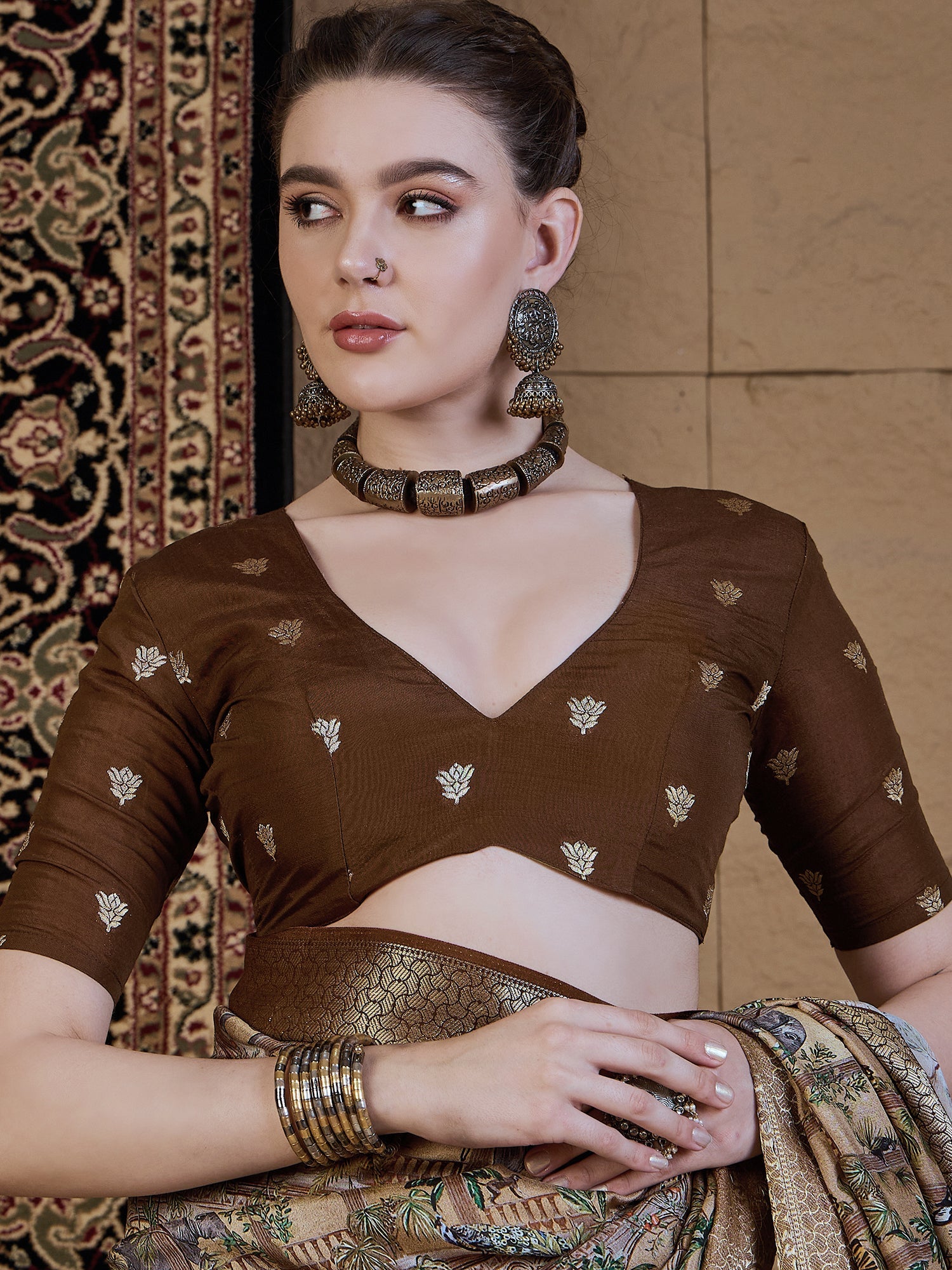 Beige Silk Blend Patola Style Digital Print Saree - Ressa