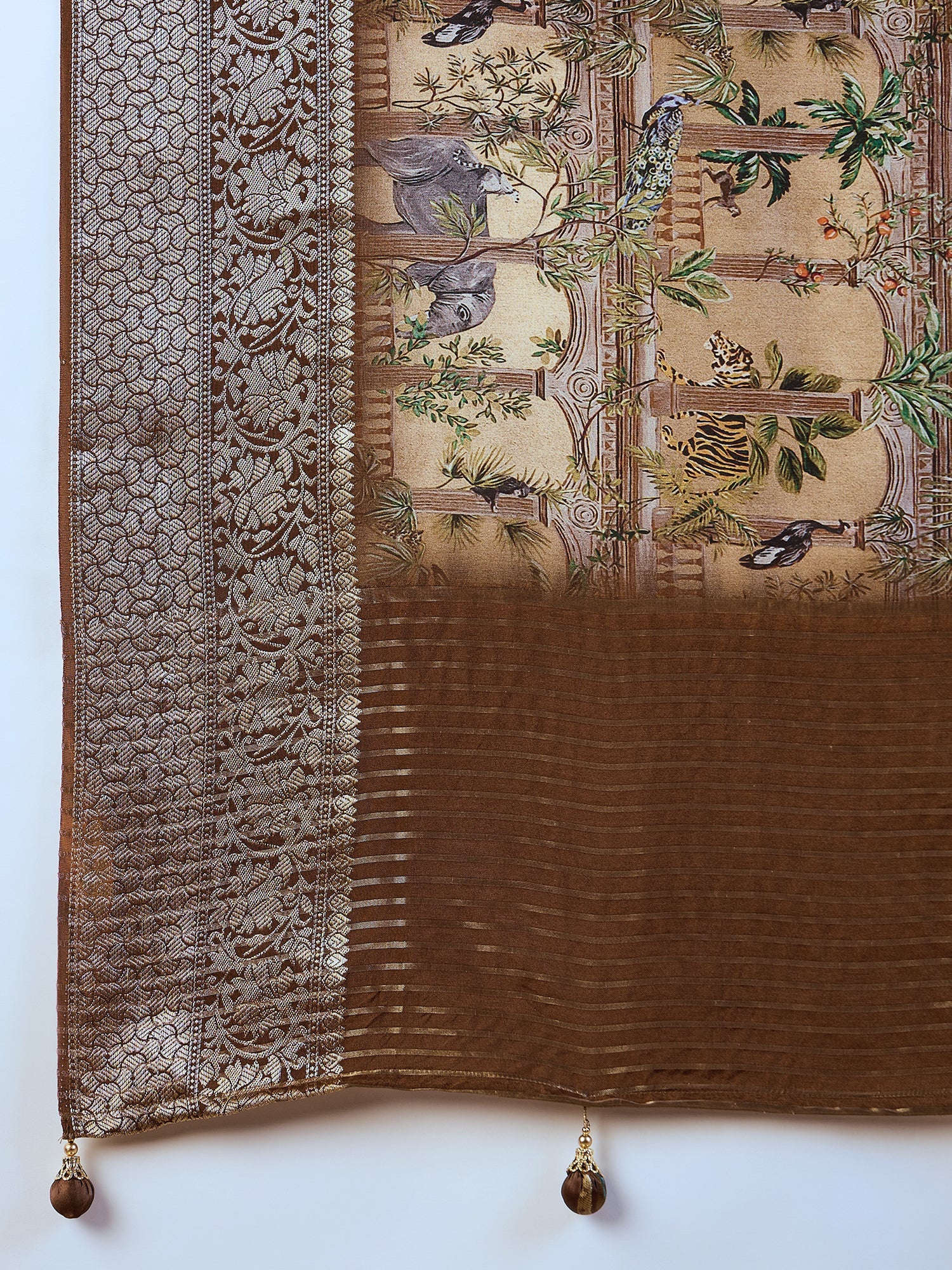 Beige Silk Blend Patola Style Digital Print Saree - Ressa