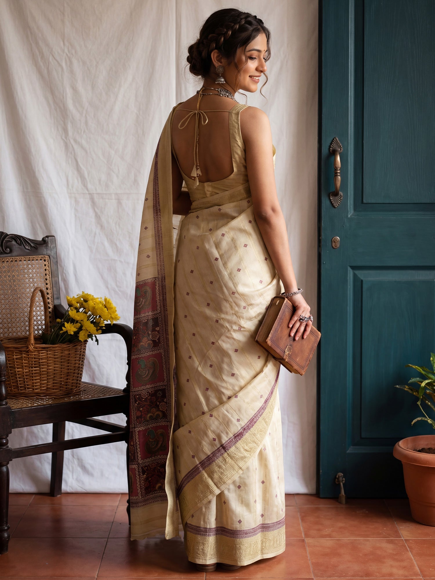 Beige TIssue Madhubani Print Saree - Ressa