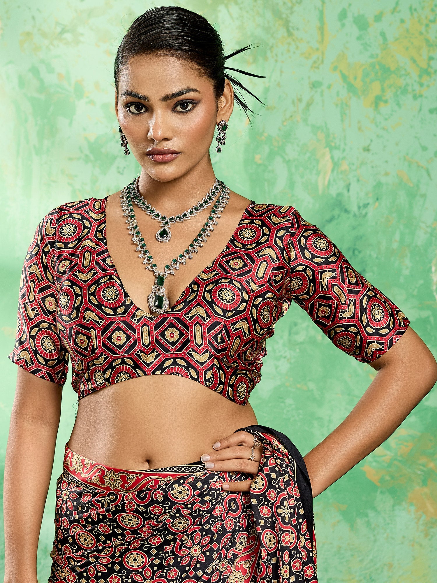 Black Ajrakh Block Print Saree - Ressa
