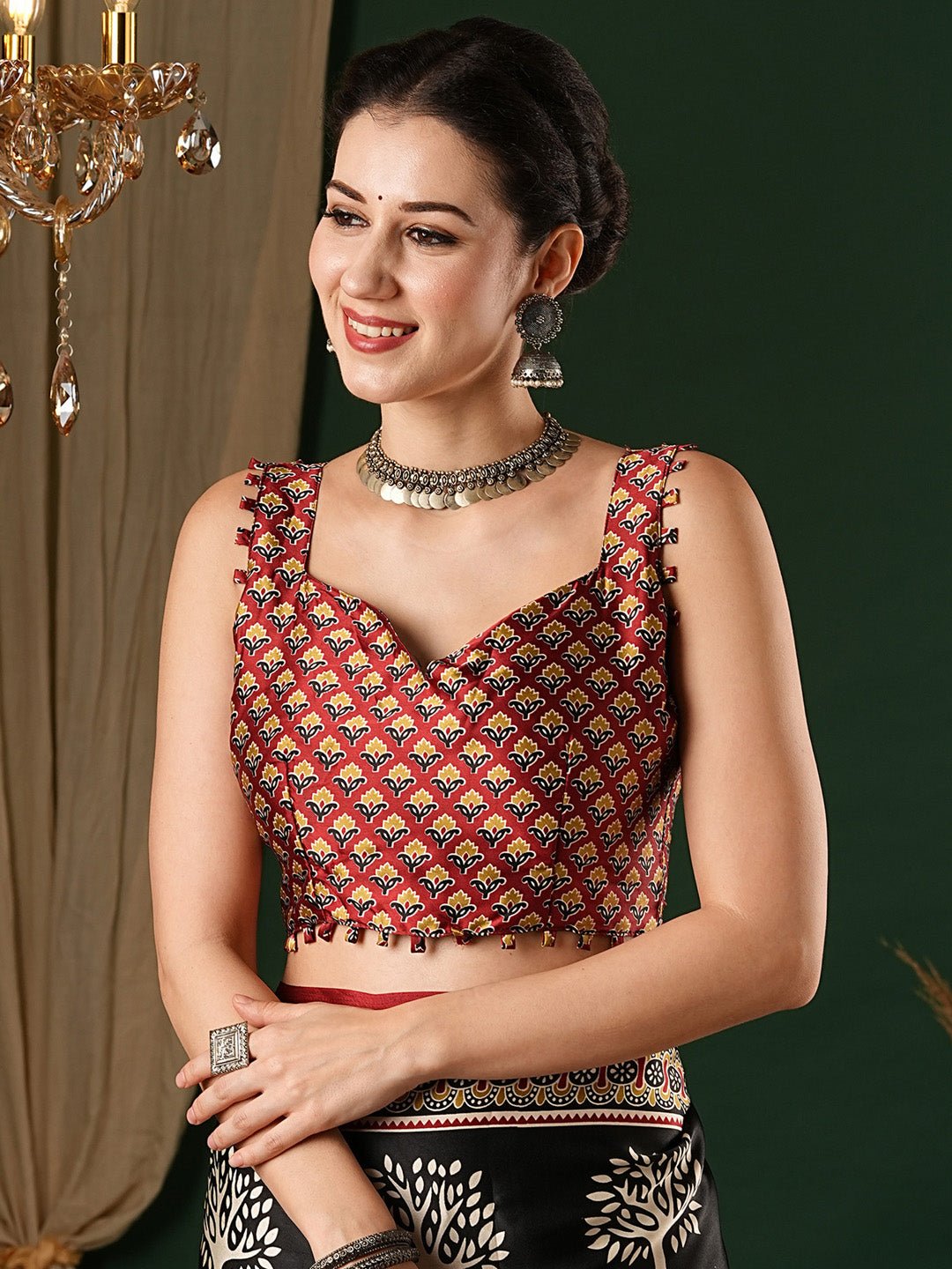 Black Ajrakh Block Printed Saree - Ressa