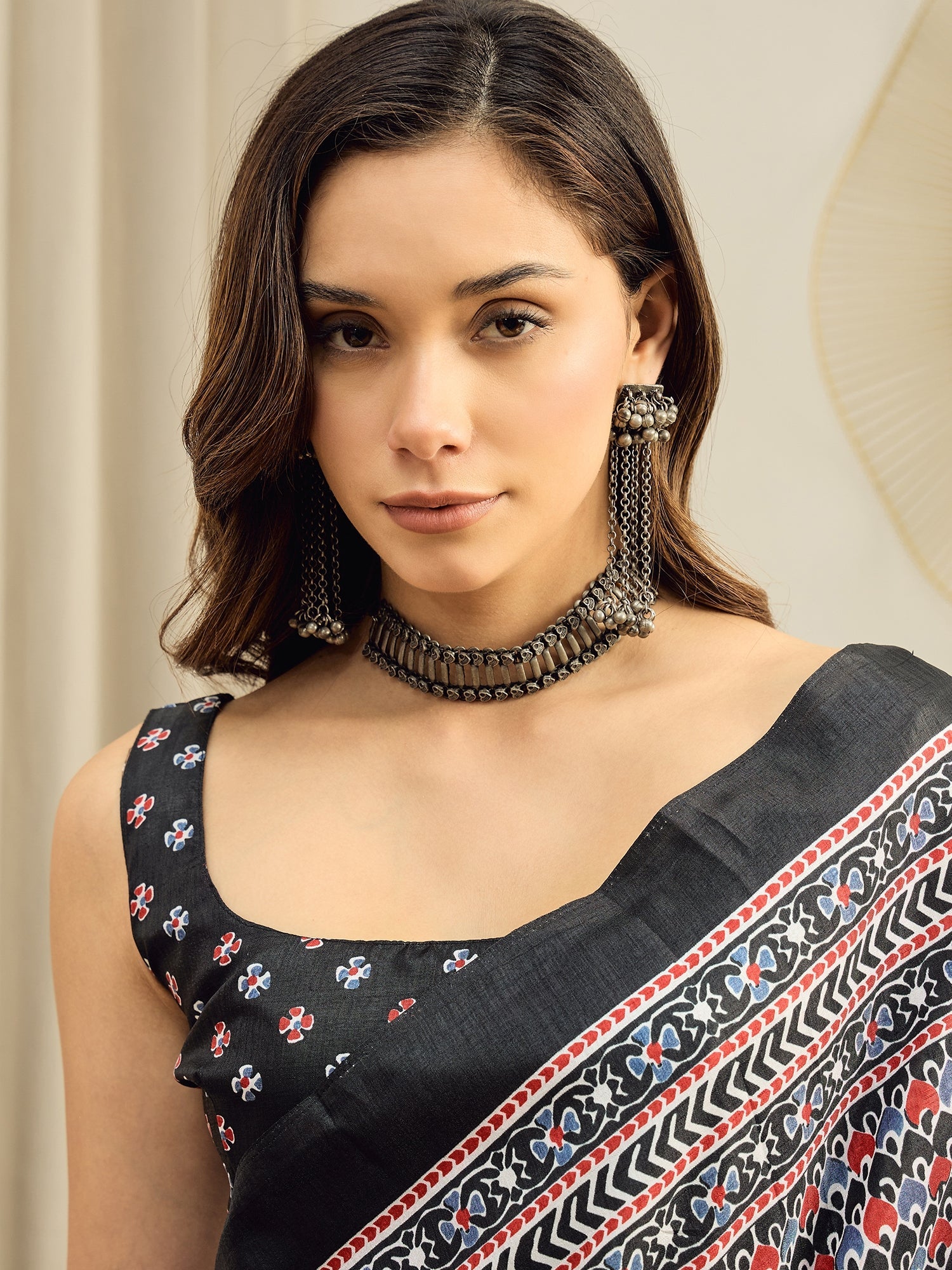 Black Ajrakh Modal Silk Saree - Ressa