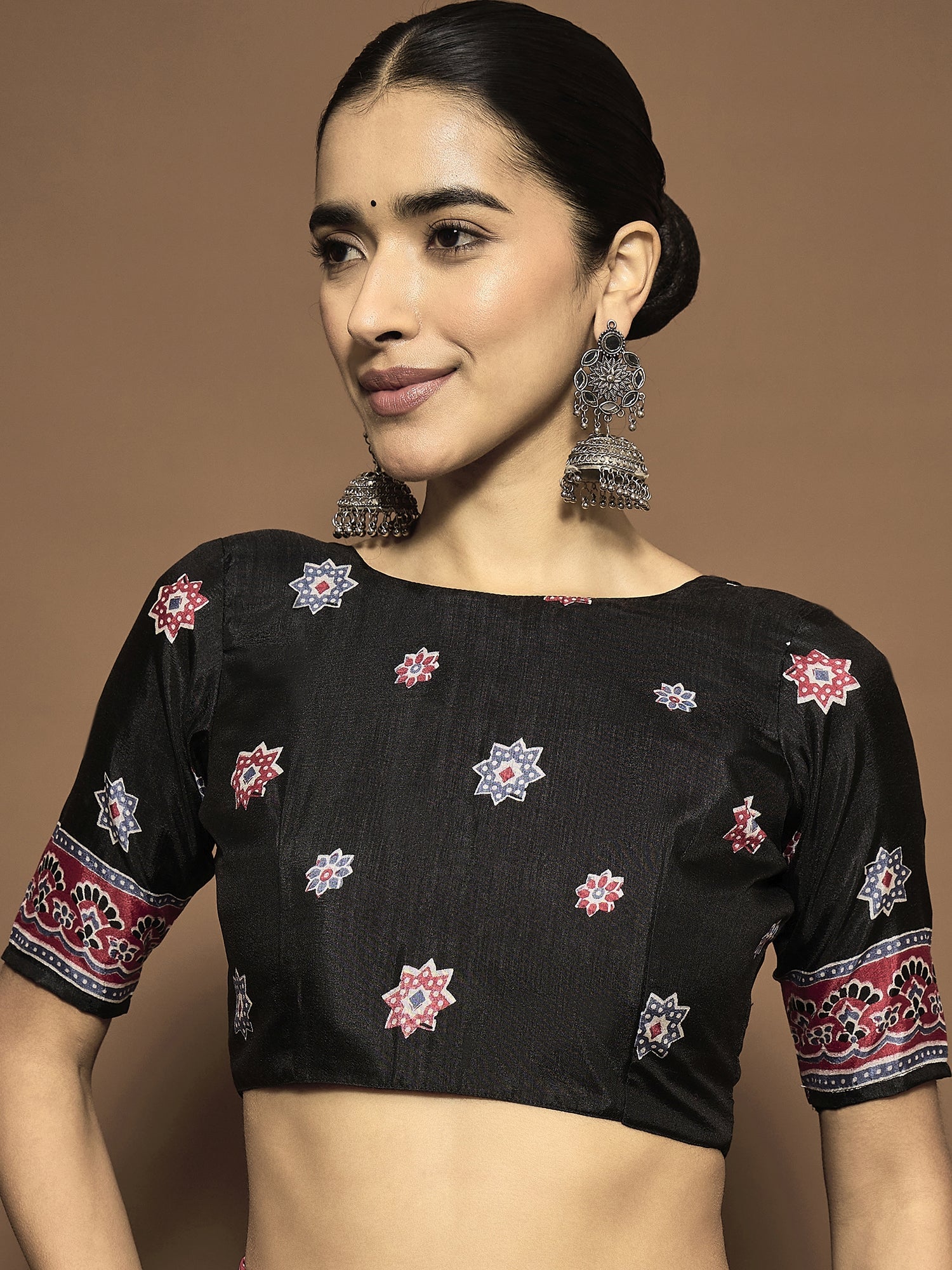 Black Ajrakh Modal Silk Saree with Dense Paisley Print - Ressa