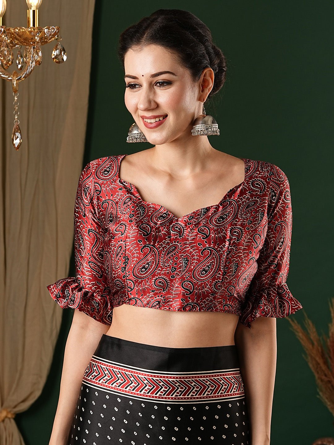 BLACK AJRAKH PRINTED CREPE SAREE - Ressa