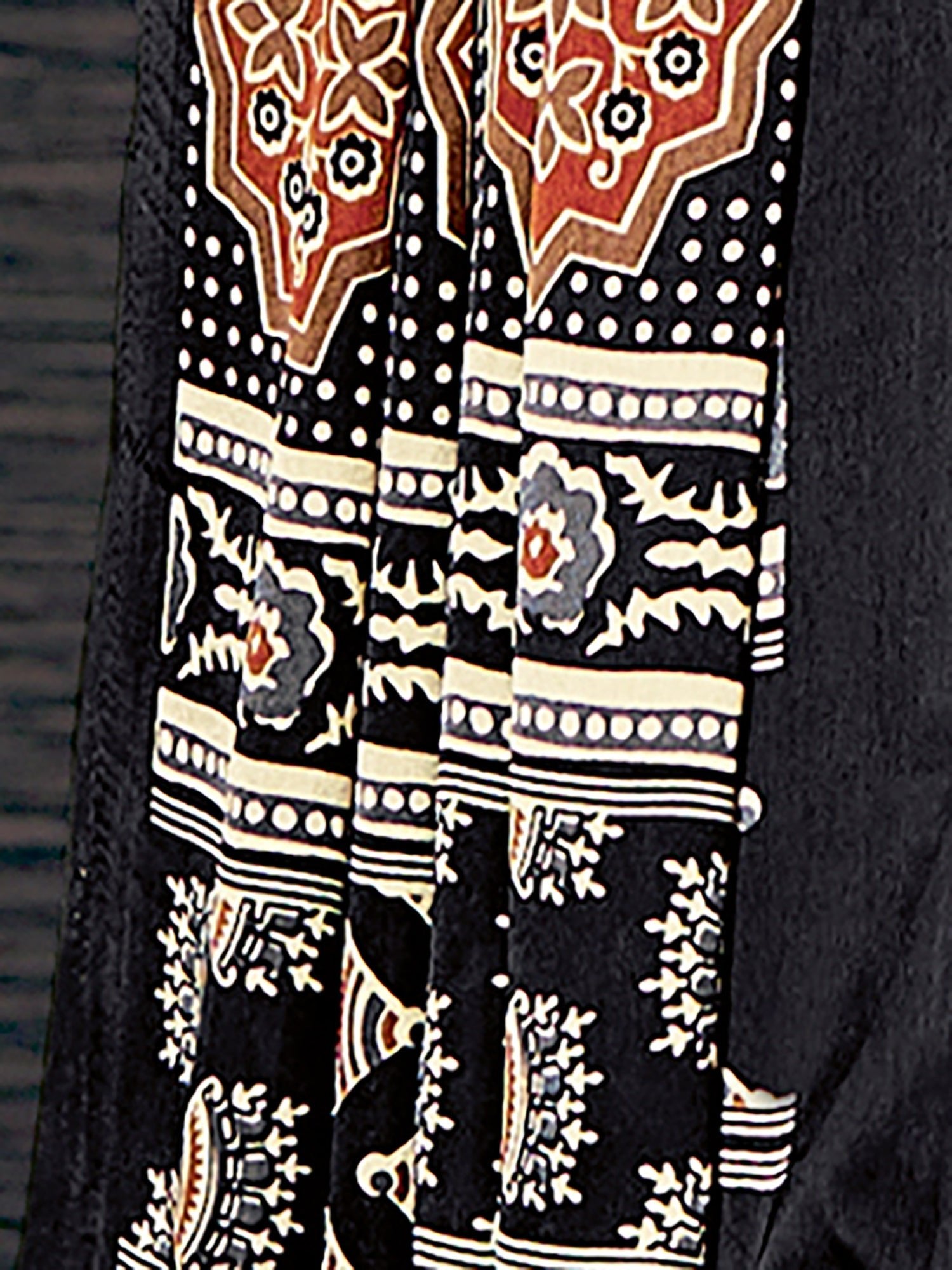 Black Ajrakh Silk Saree with Fan Motif Body, Block Print Pallu & Black Blouse - Ressa