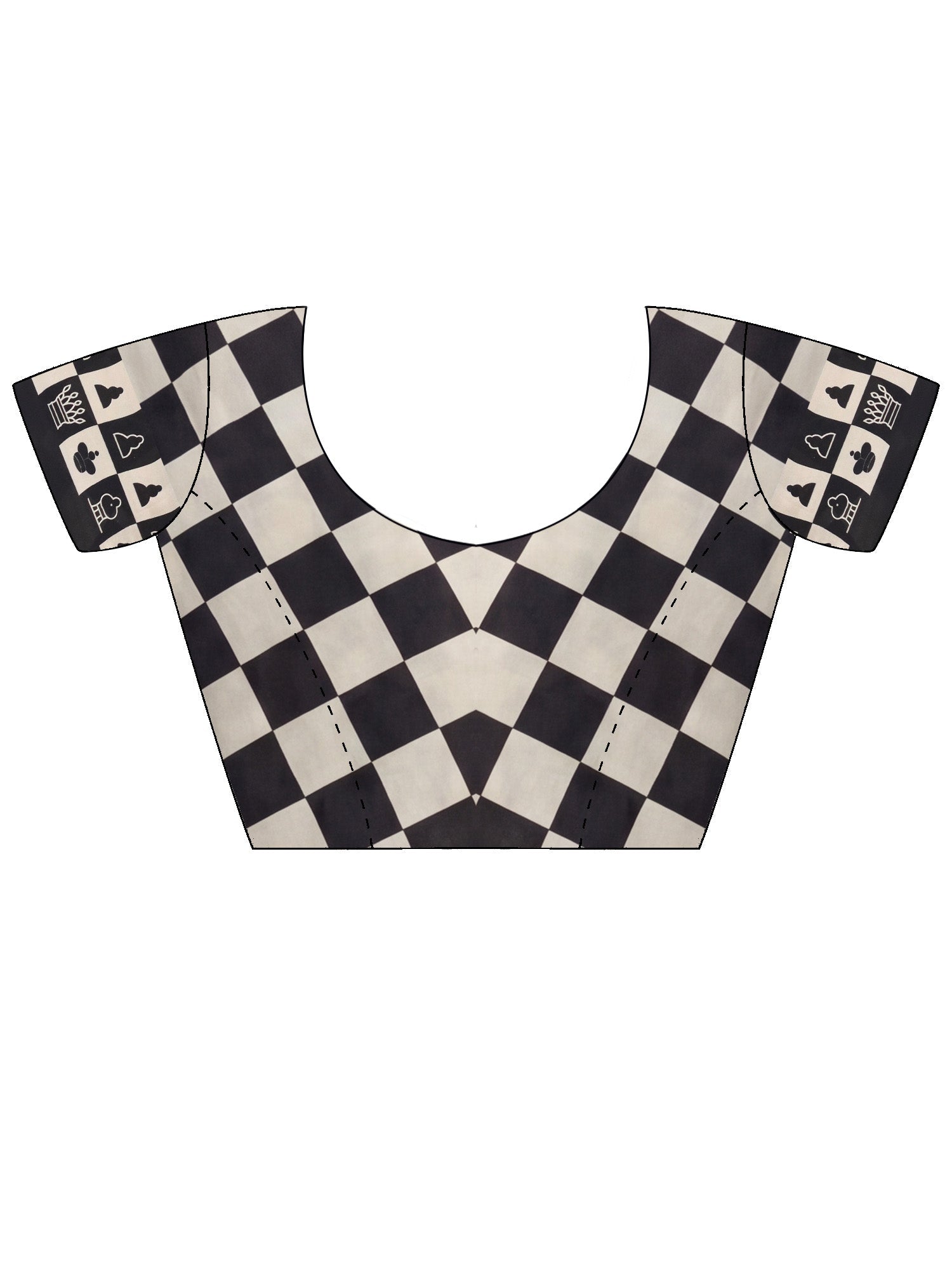 Black and White Checkered Chess Crepe Saree - Ressa