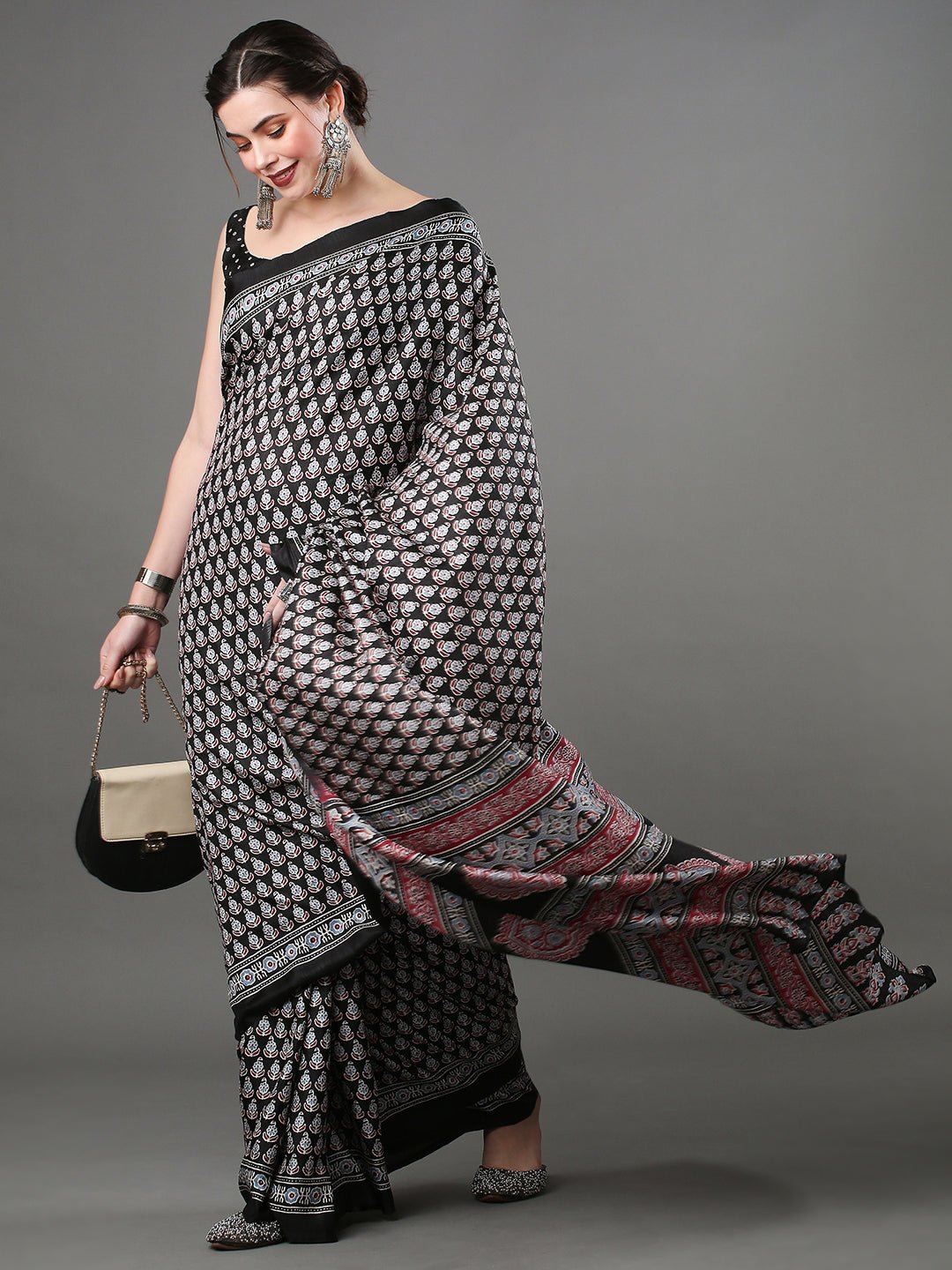 Black Bagh Block Print Cotton Saree - Ressa