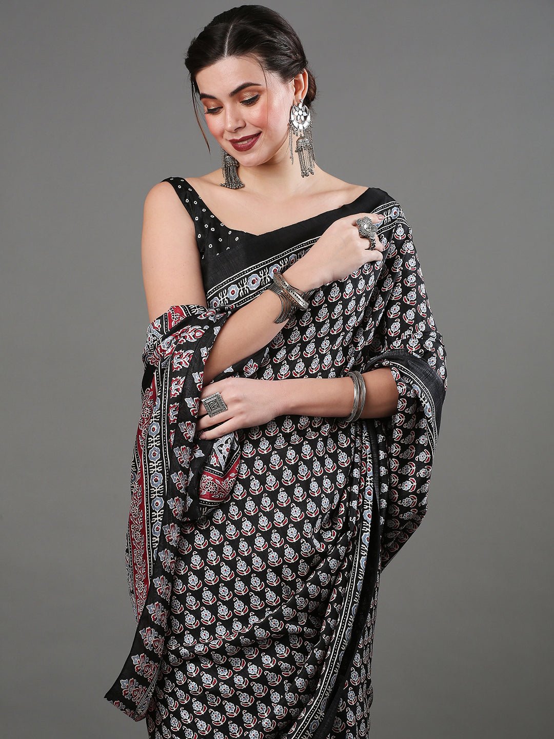 Black Bagh Block Print Cotton Saree - Ressa