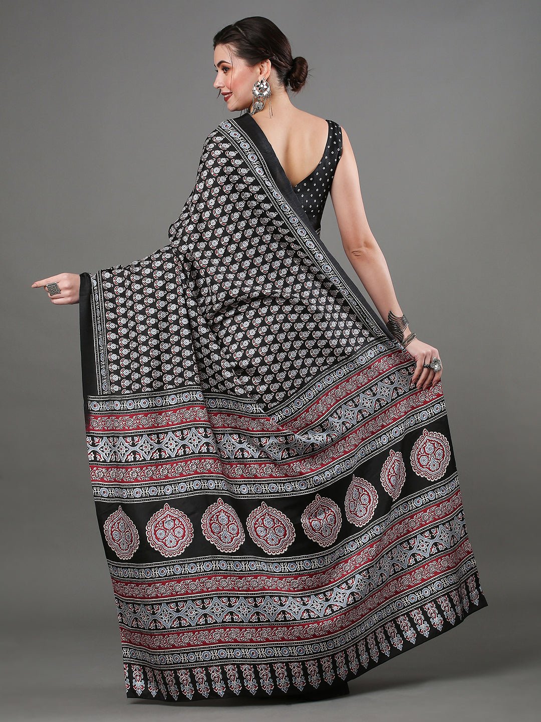 Black Bagh Block Print Cotton Saree - Ressa