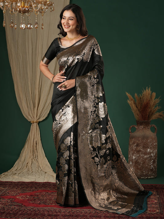 Black Banarasi Silk Saree - Ressa
