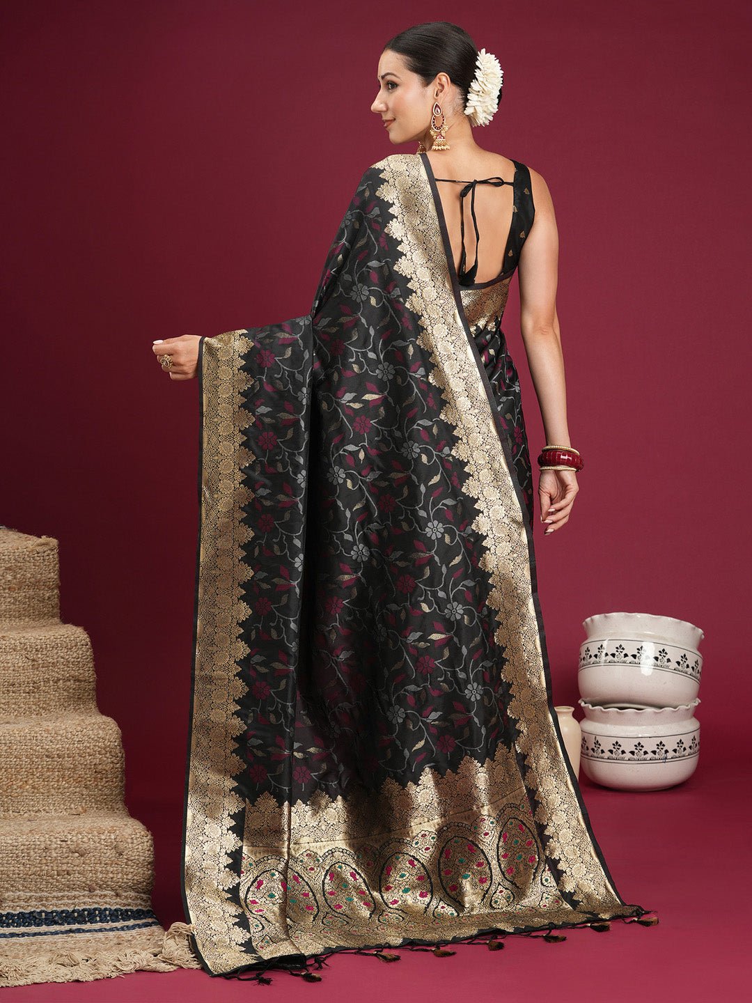 Black Banarasi Silk Saree - Ressa