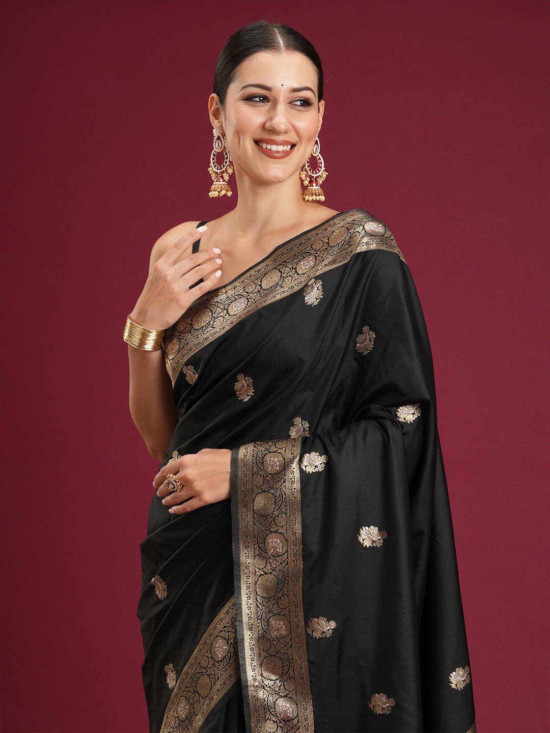 Black Banarasi Silk Saree - Ressa