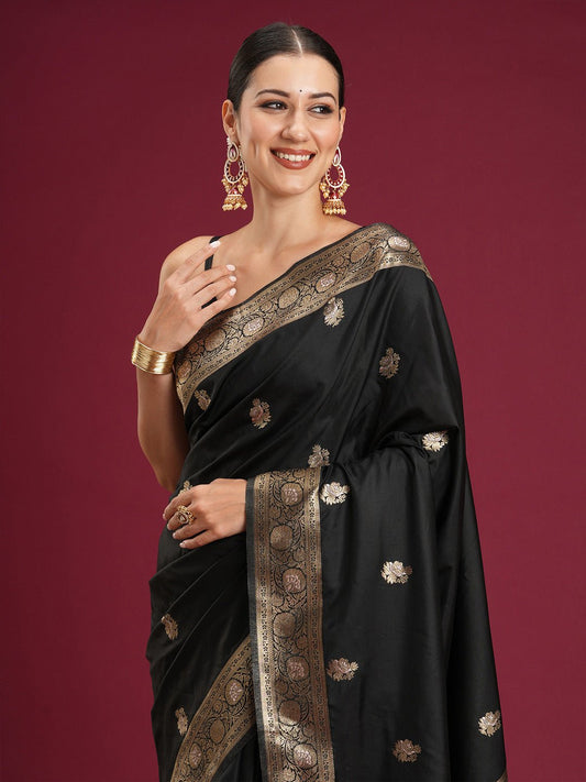 Black Banarasi Silk Saree - Ressa