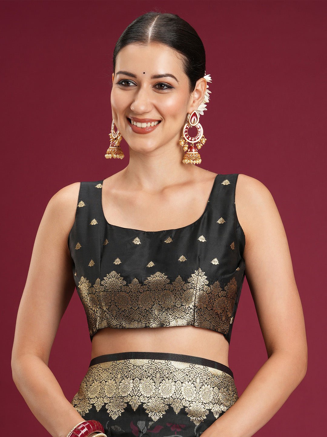 Black Banarasi Silk Saree - Ressa