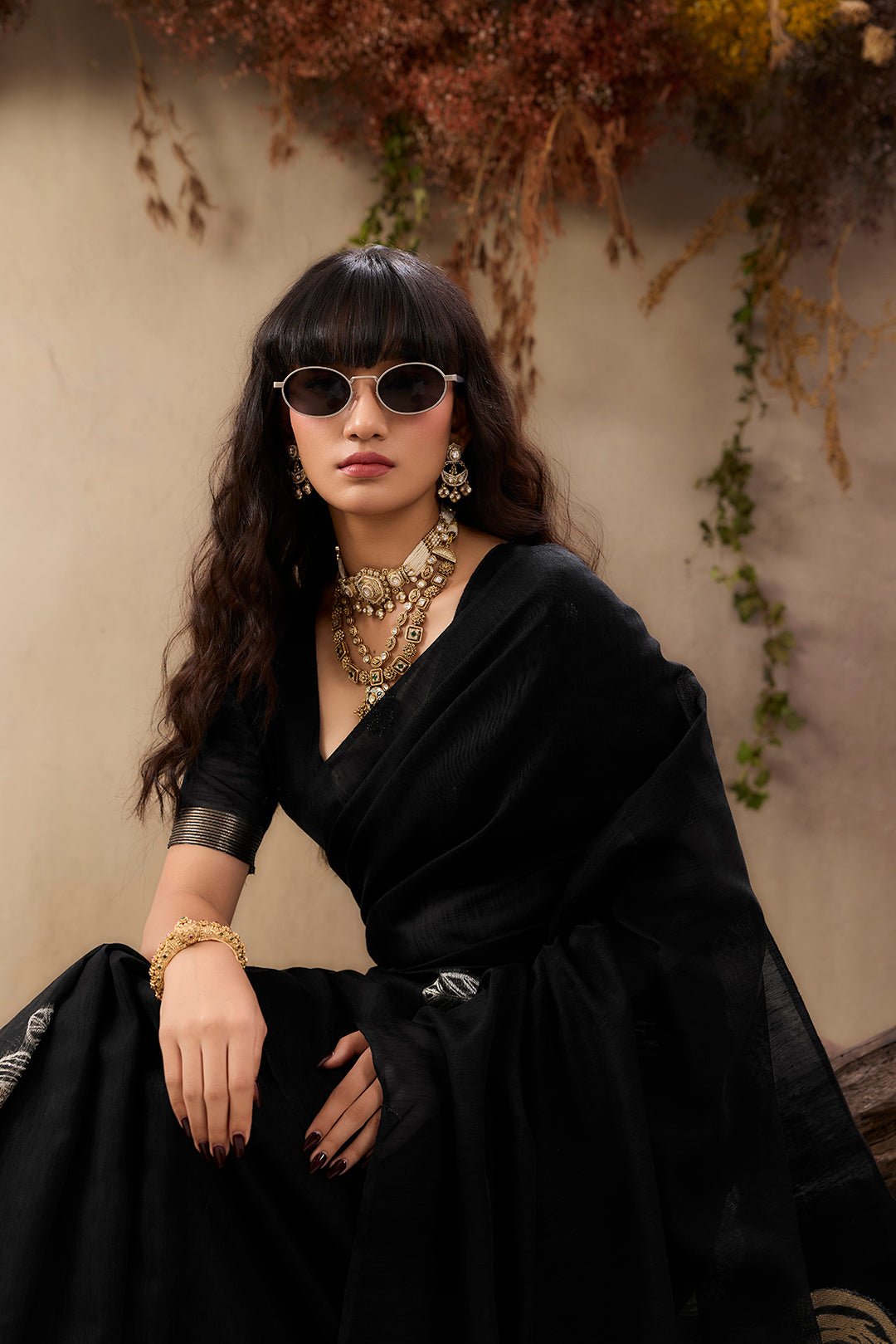 Black Banarasi Silk Zari Weaving Silk Blend Saree - Ressa