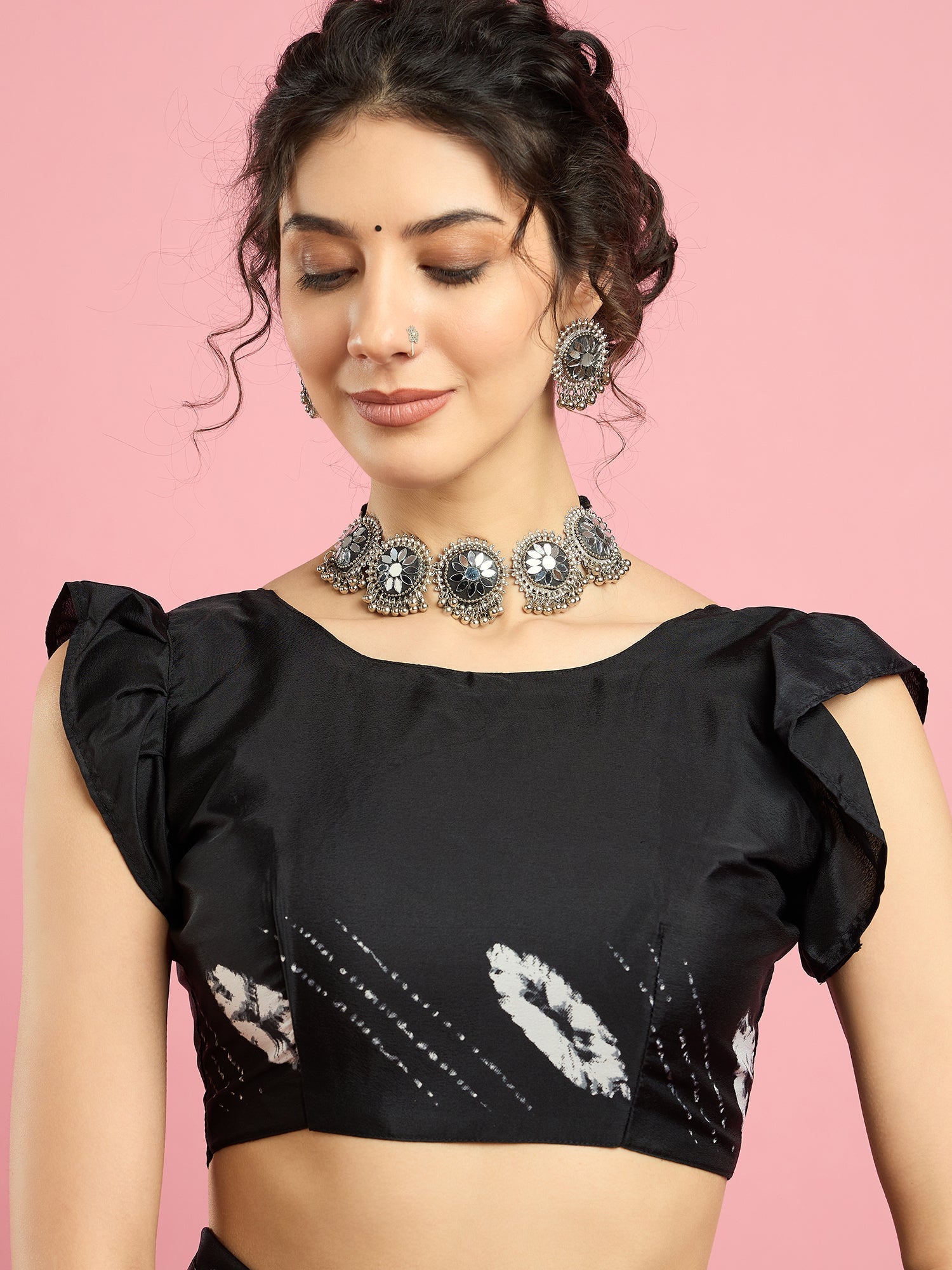 Black Bandhani Print Silk saree - Ressa