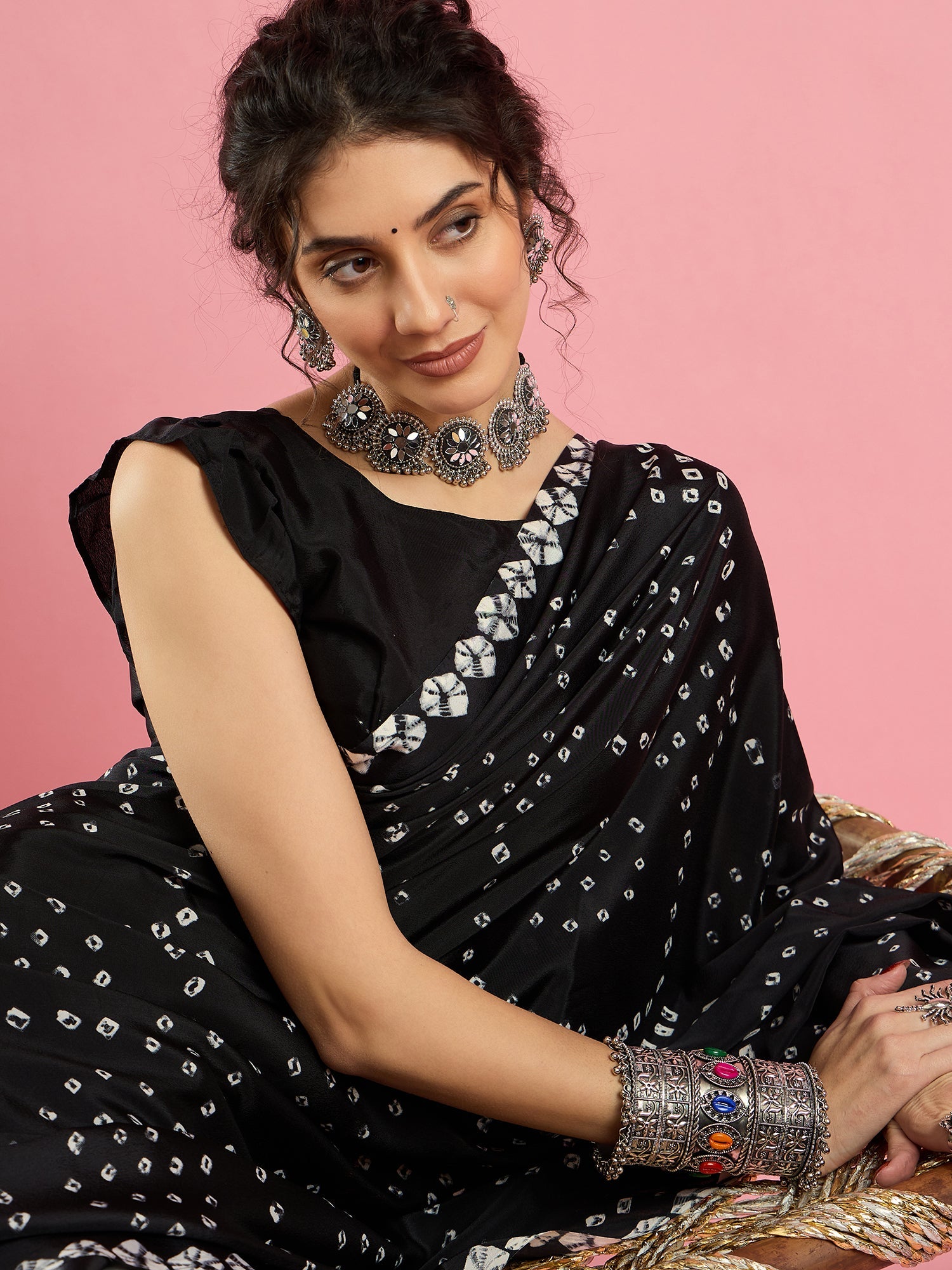 Black Bandhani Print Silk saree - Ressa