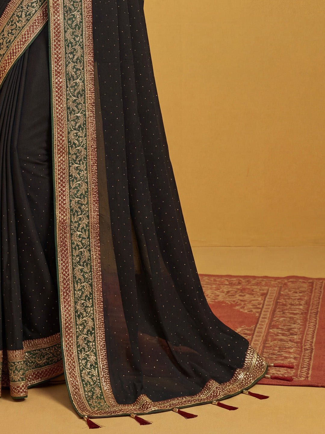Black Beads and Stone Georgette Saree - Ressa