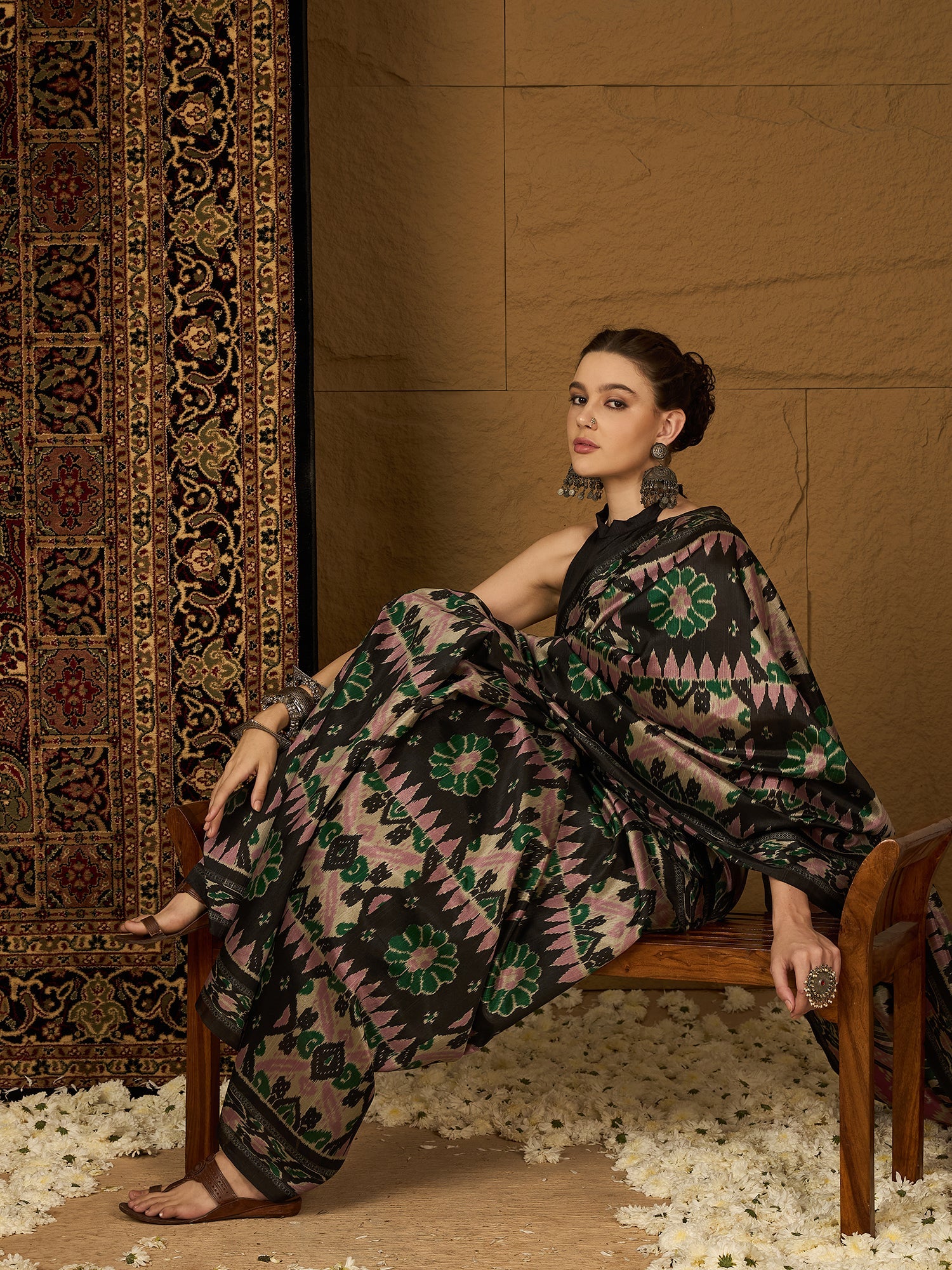Black Bhagalpuri Ikkat Printed Saree - Ressa